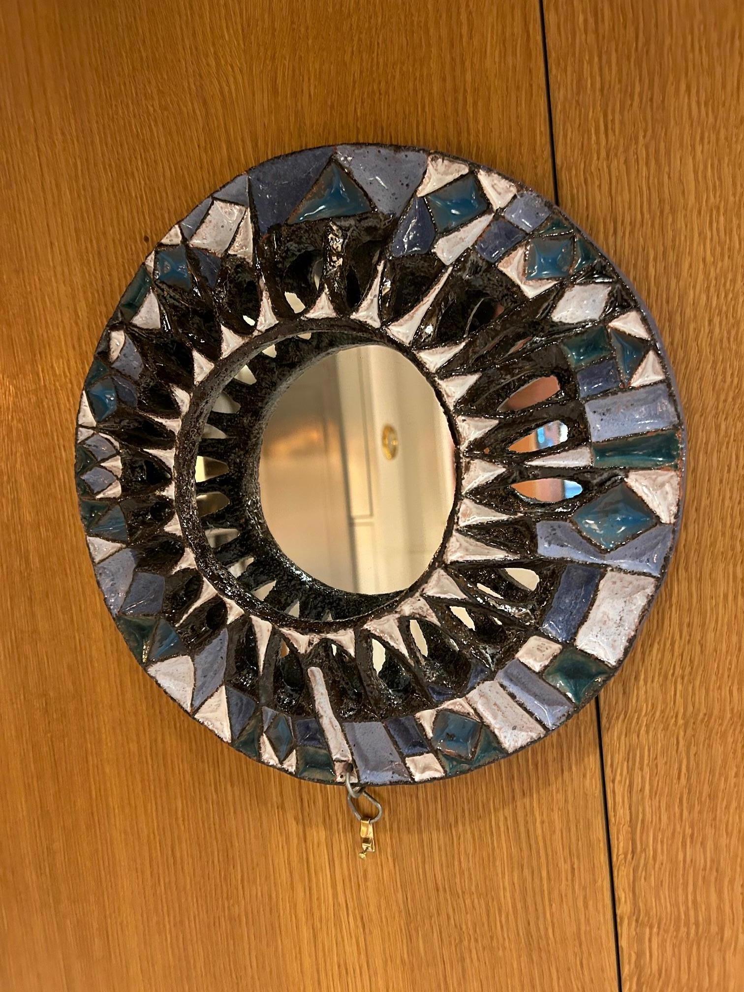 Ceramic mirror by Roland Zobel, France, 1960's In Good Condition For Sale In Paris, FR
