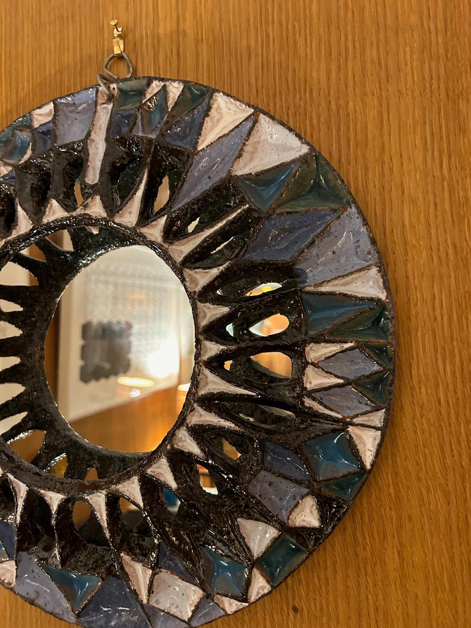 Mid-20th Century Ceramic mirror by Roland Zobel, France, 1960's For Sale