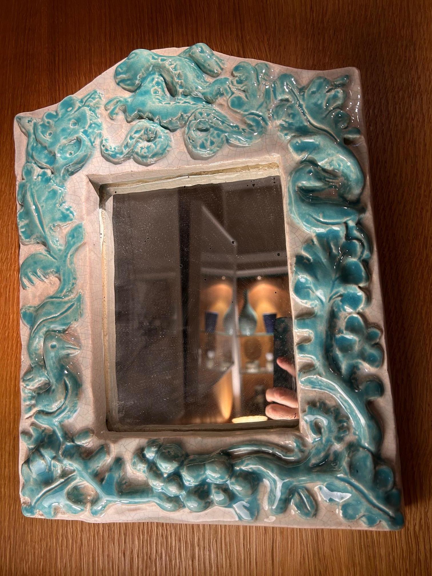 French Ceramic Mirror by Workshop Callis, Vallauris, France, 1946-48 For Sale