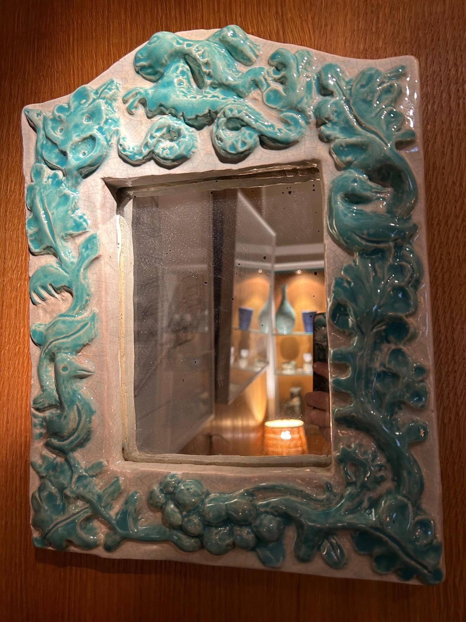 Mid-20th Century Ceramic Mirror by Workshop Callis, Vallauris, France, 1946-48 For Sale