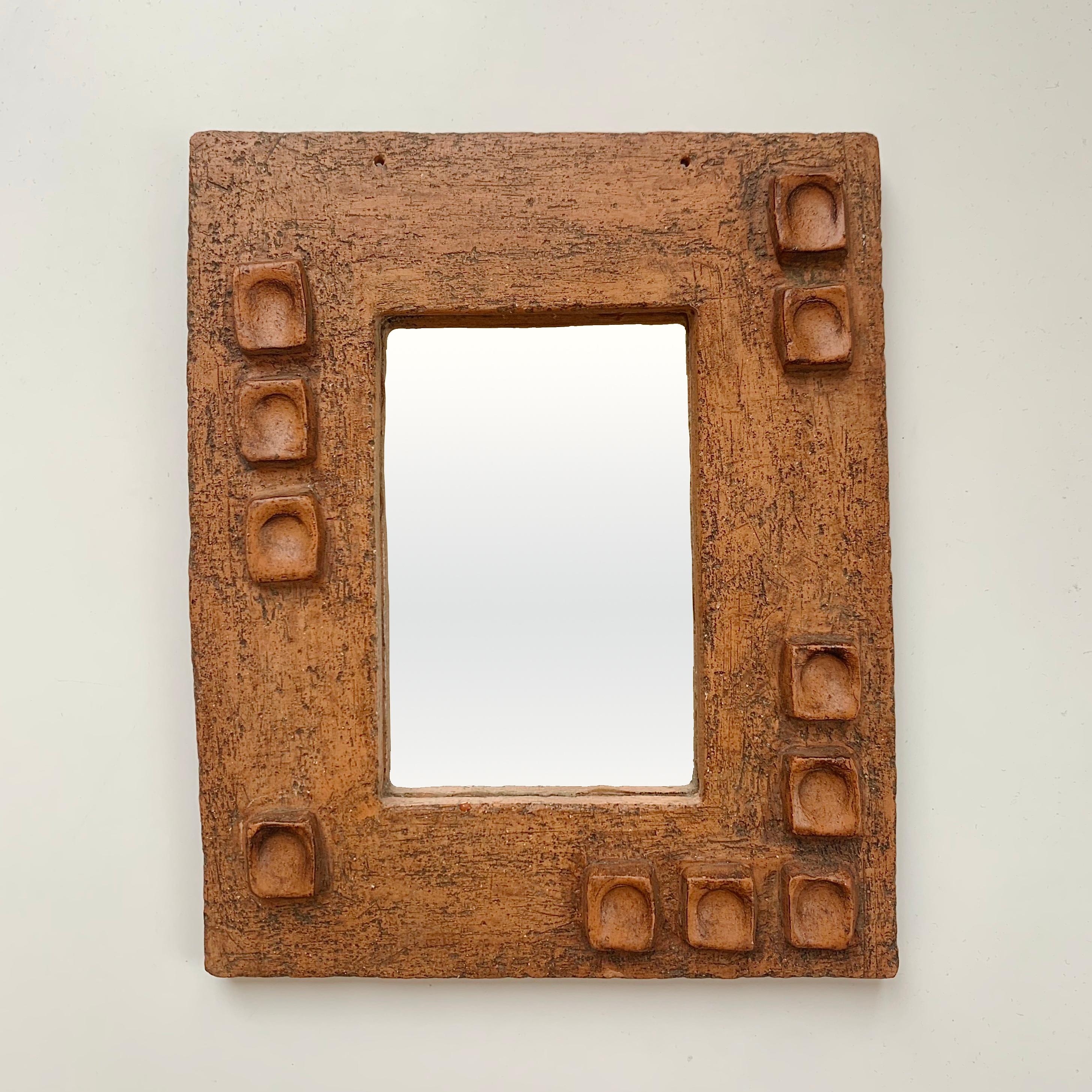 Mid-Century Modern Ceramic Mirror With Abstract Composition circa 1950, France.