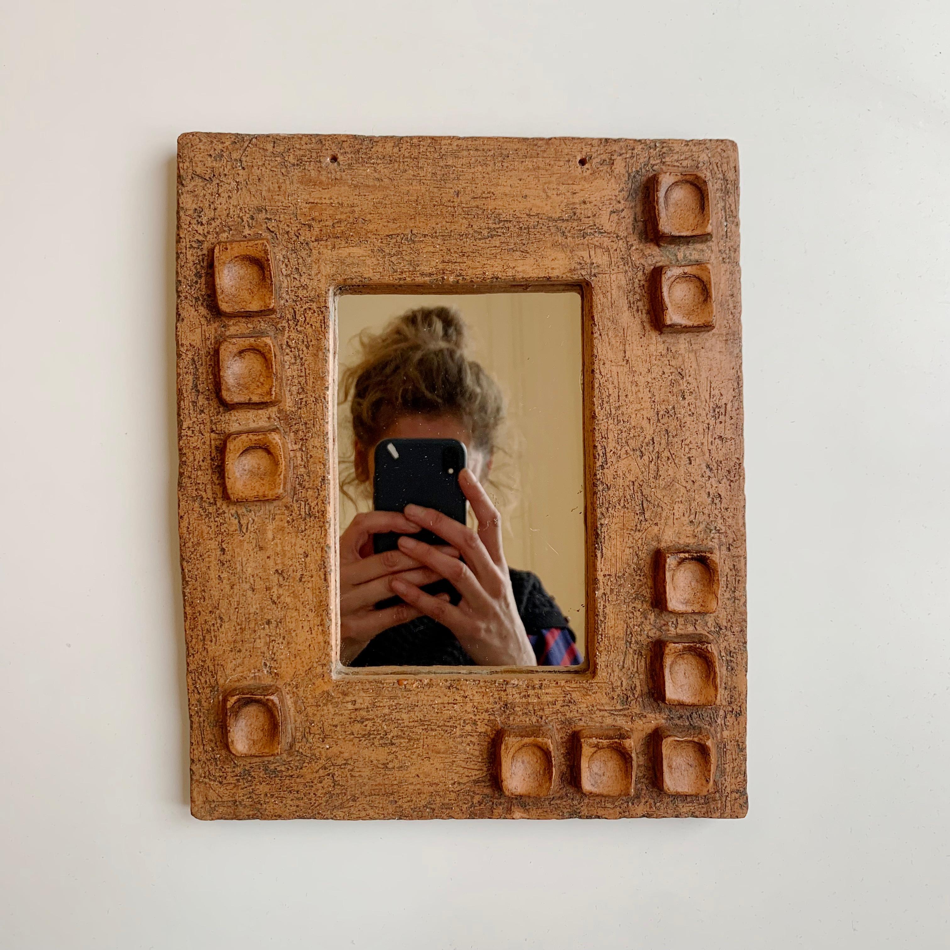 French Ceramic Mirror With Abstract Composition circa 1950, France.