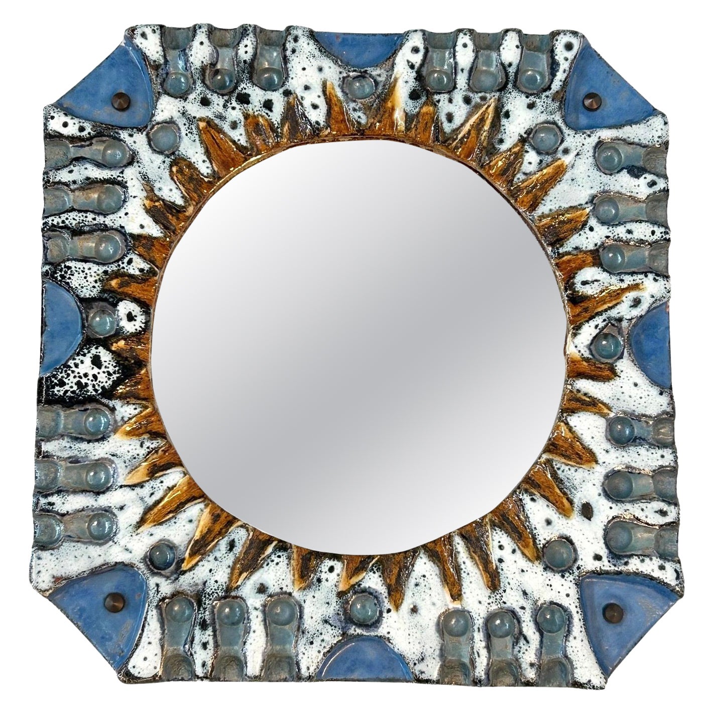 Ceramic mirror dating from the 1960s in the style of Roland Zobel in vendita