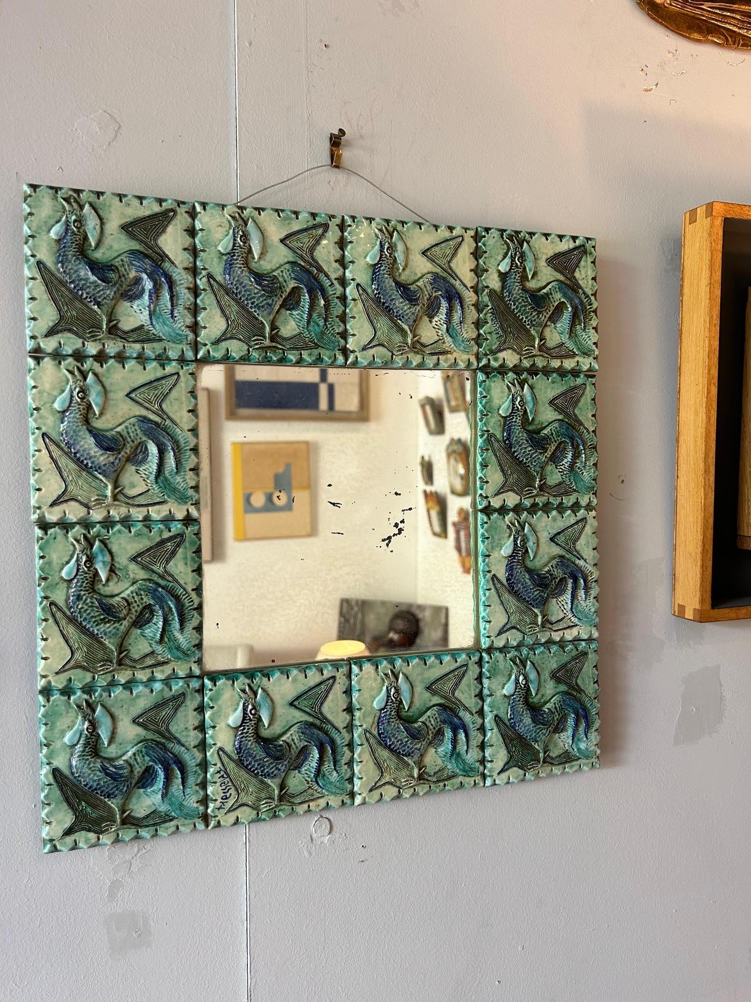 Ceramic mirror, France, 1970's