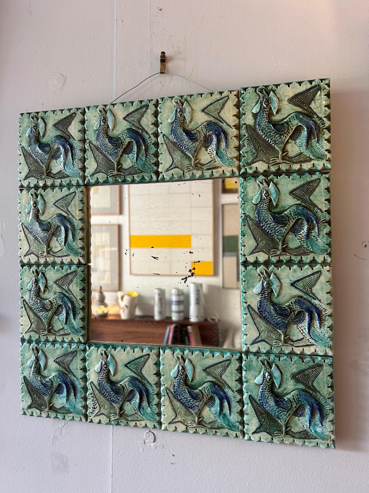 Modern Ceramic mirror Fernande Massart , France, Vallauris, 1960's For Sale