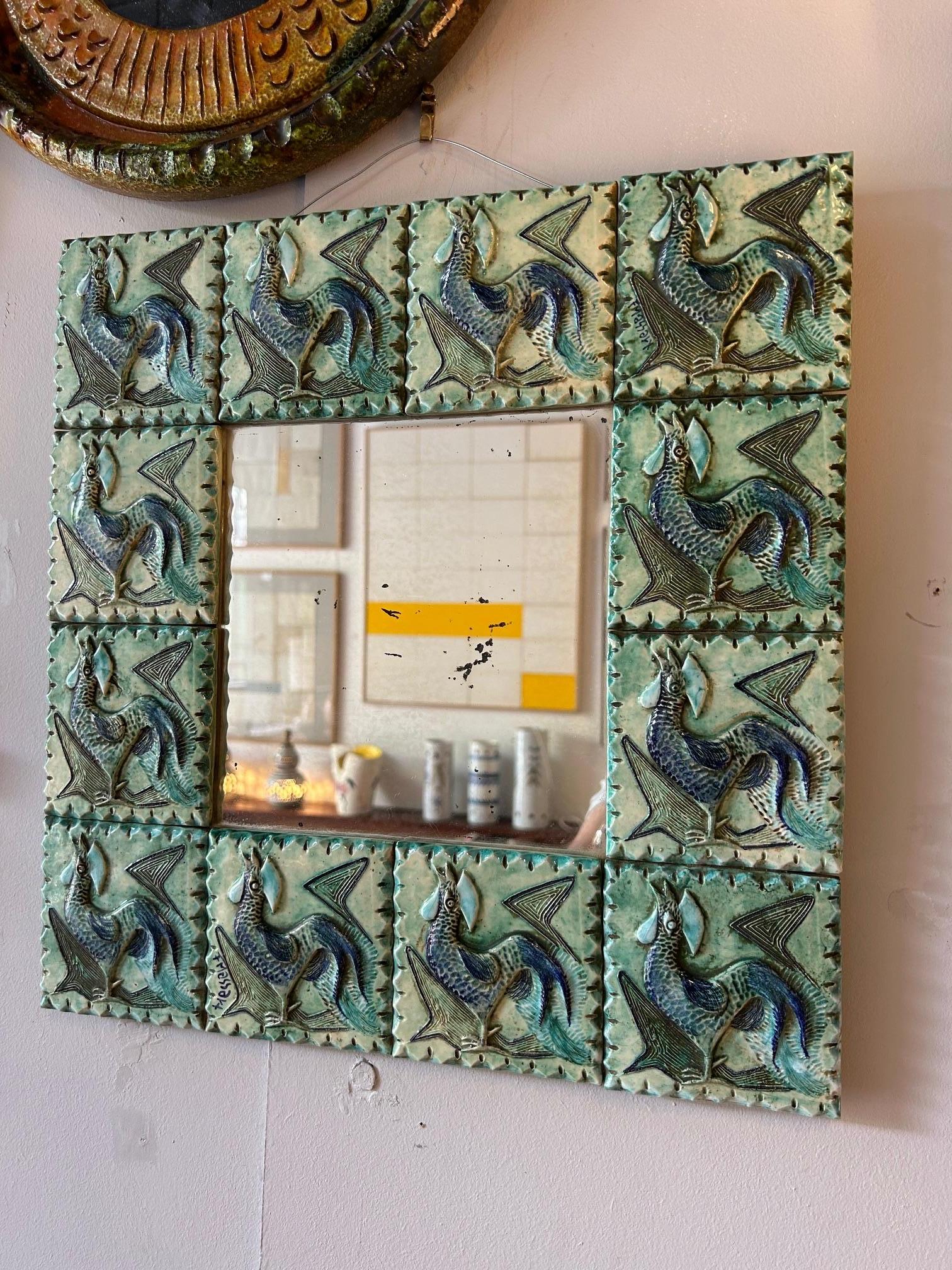 Late 20th Century Ceramic mirror Fernande Massart , France, Vallauris, 1960's For Sale