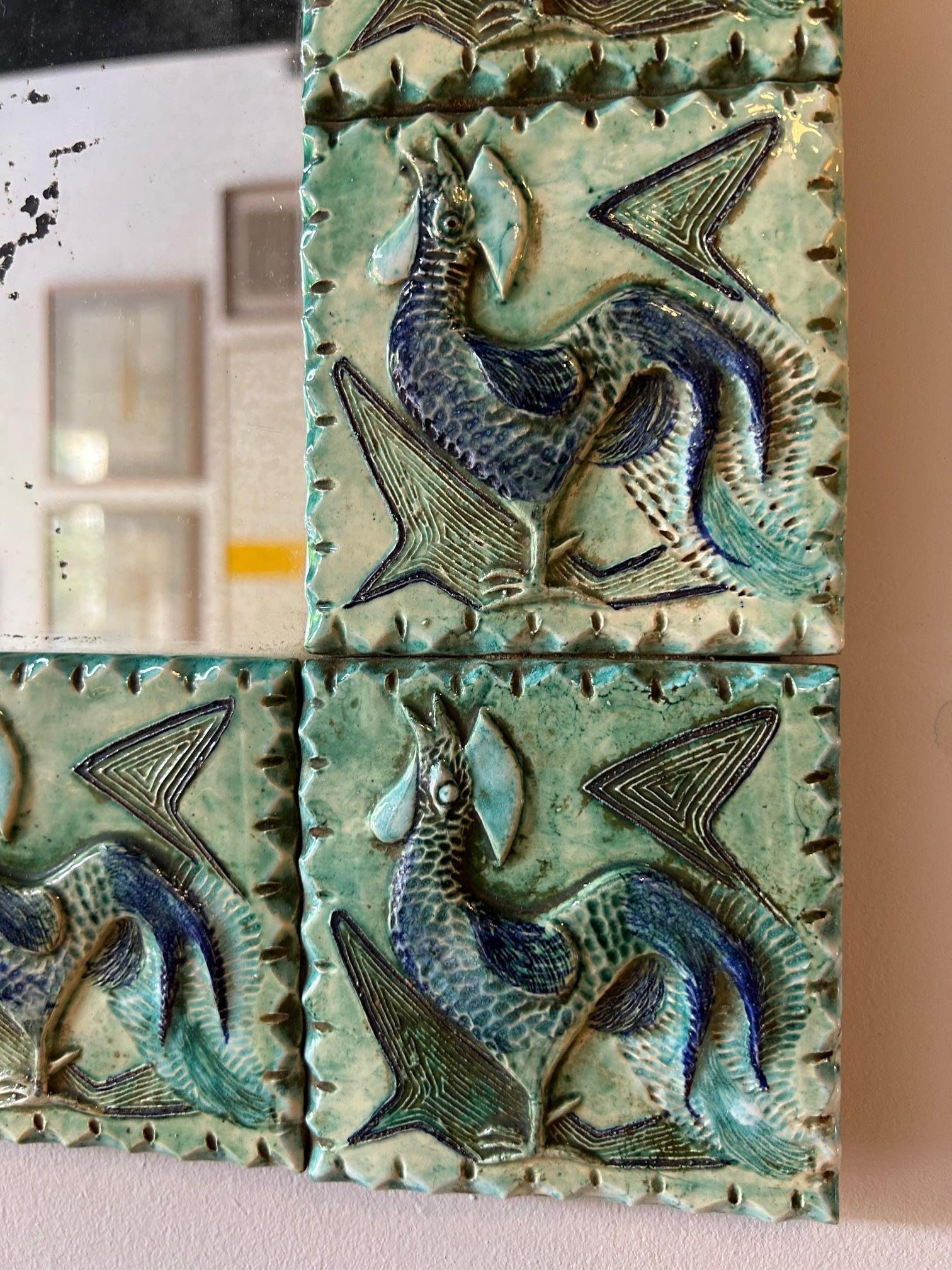 Ceramic mirror Fernande Massart , France, Vallauris, 1960's For Sale 1