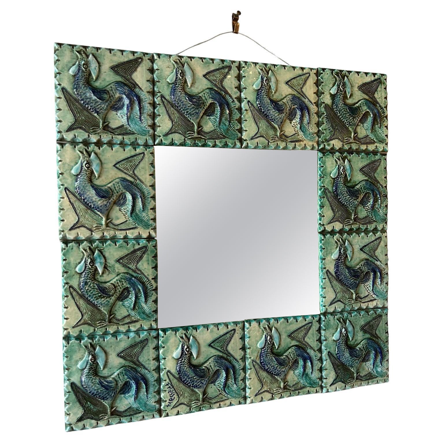 Miroir en céramique Fernande Massart , France, Vallauris, années 1960 en vente