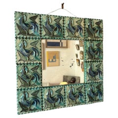 Ceramic mirror Fernande Massart , France, Vallauris, 1960's