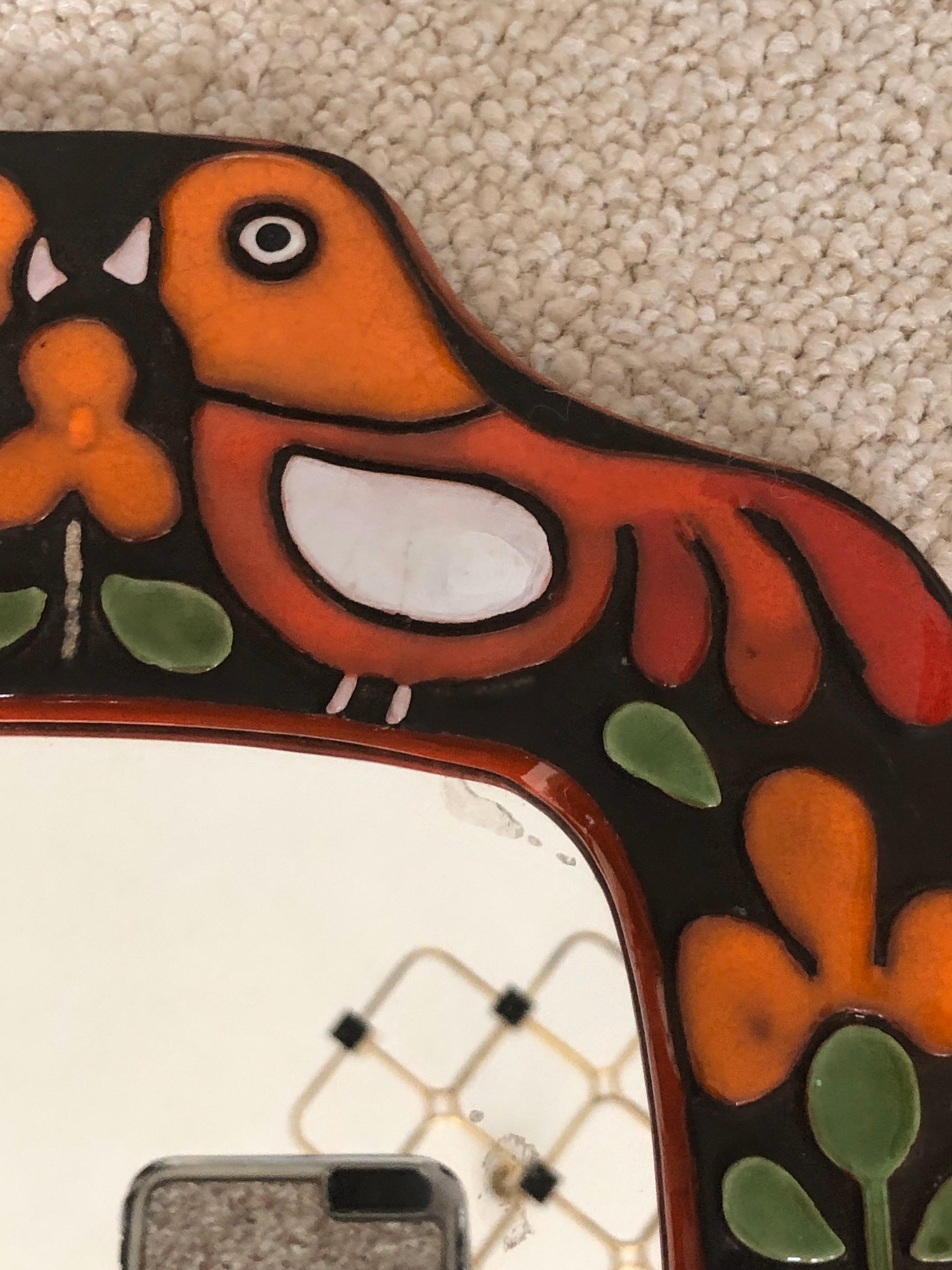 Miroir en céramique Artiste française Mithé Espelt, Oiseaux de Vallauris, 1960s Bon état à Paris, France
