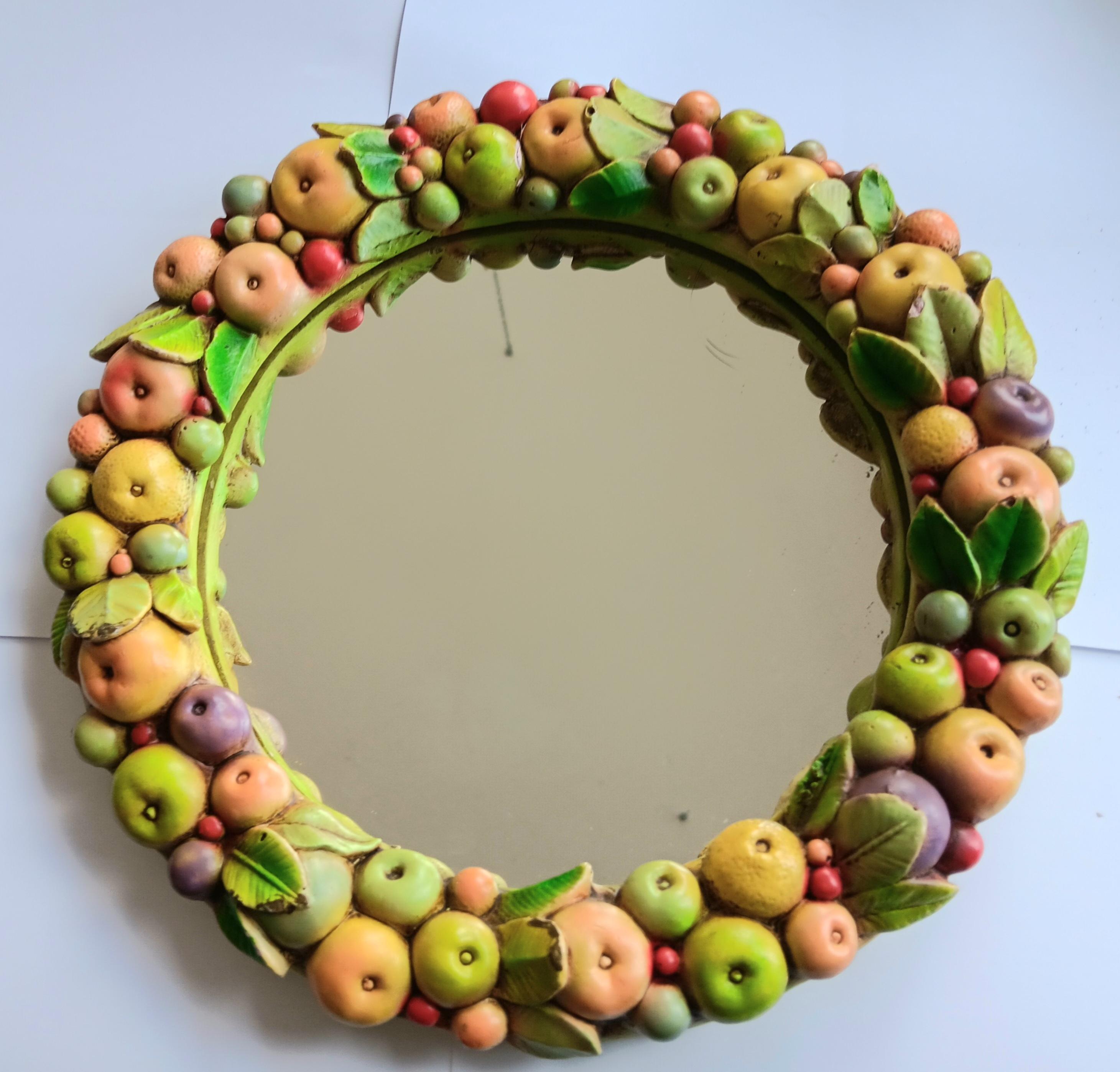 Ceramic Mirror Fruit Wreath with Beautiful Colors, Italy For Sale 4
