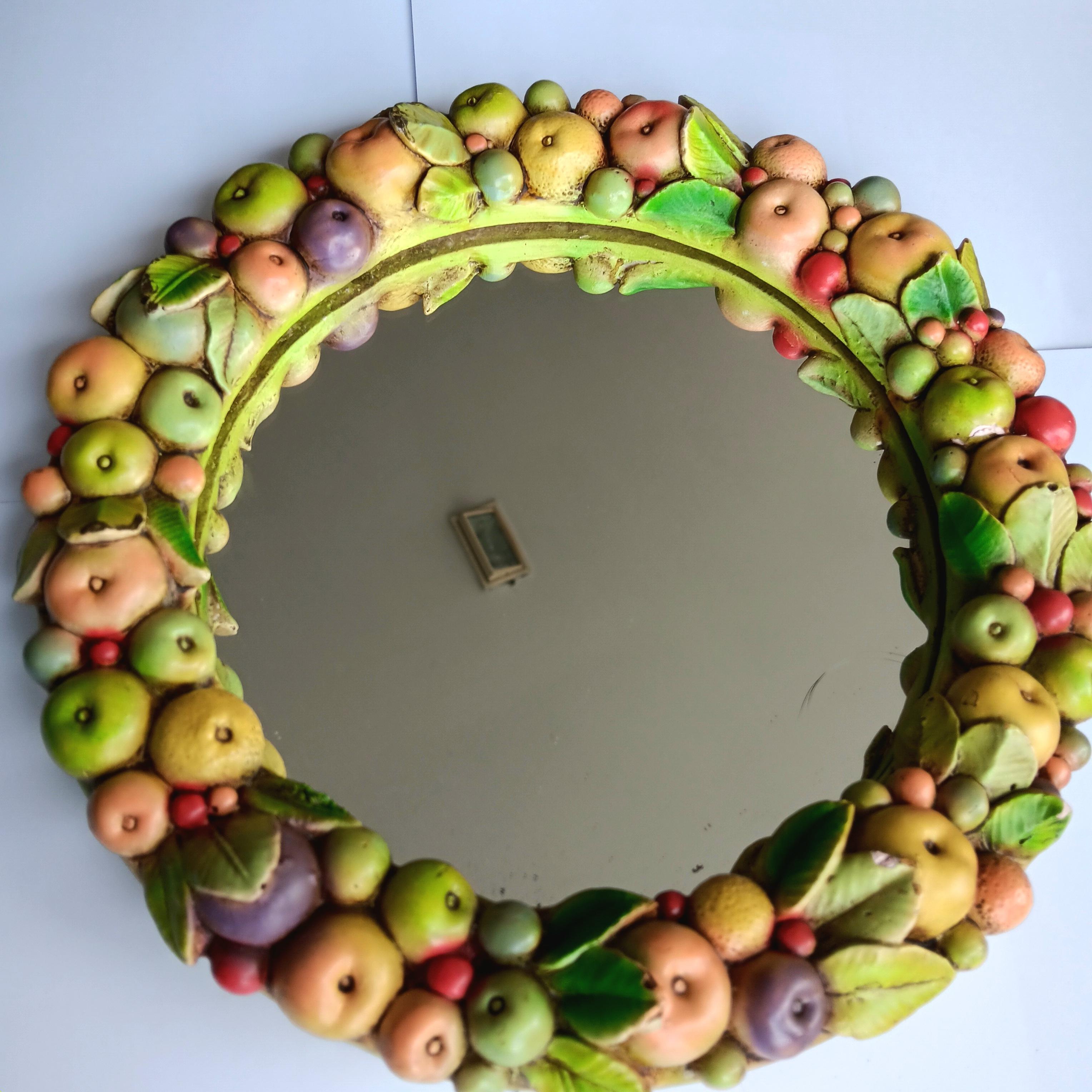 Other Ceramic Mirror Fruit Wreath with Beautiful Colors, Italy For Sale