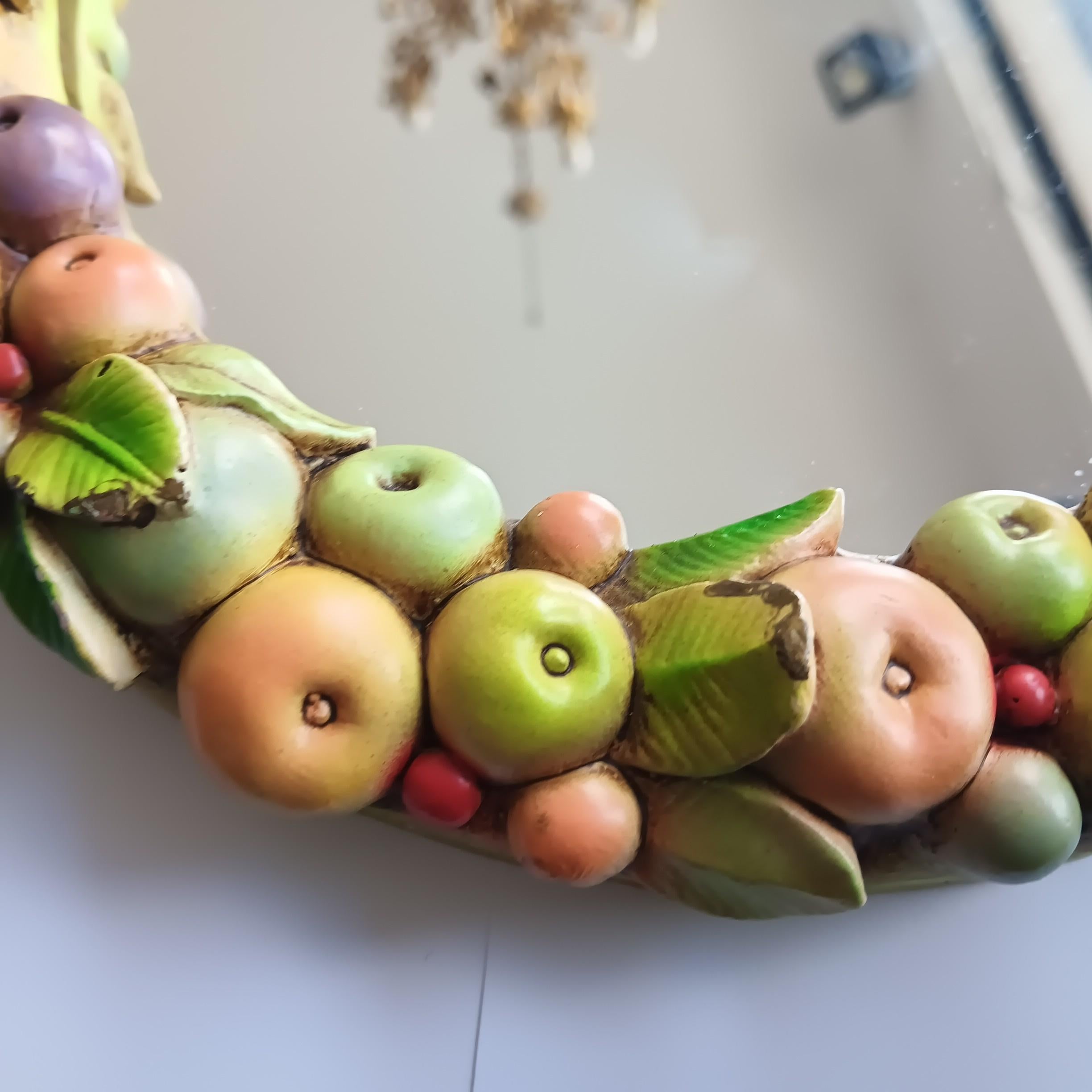 Ceramic Mirror Fruit Wreath with Beautiful Colors, Italy For Sale 1