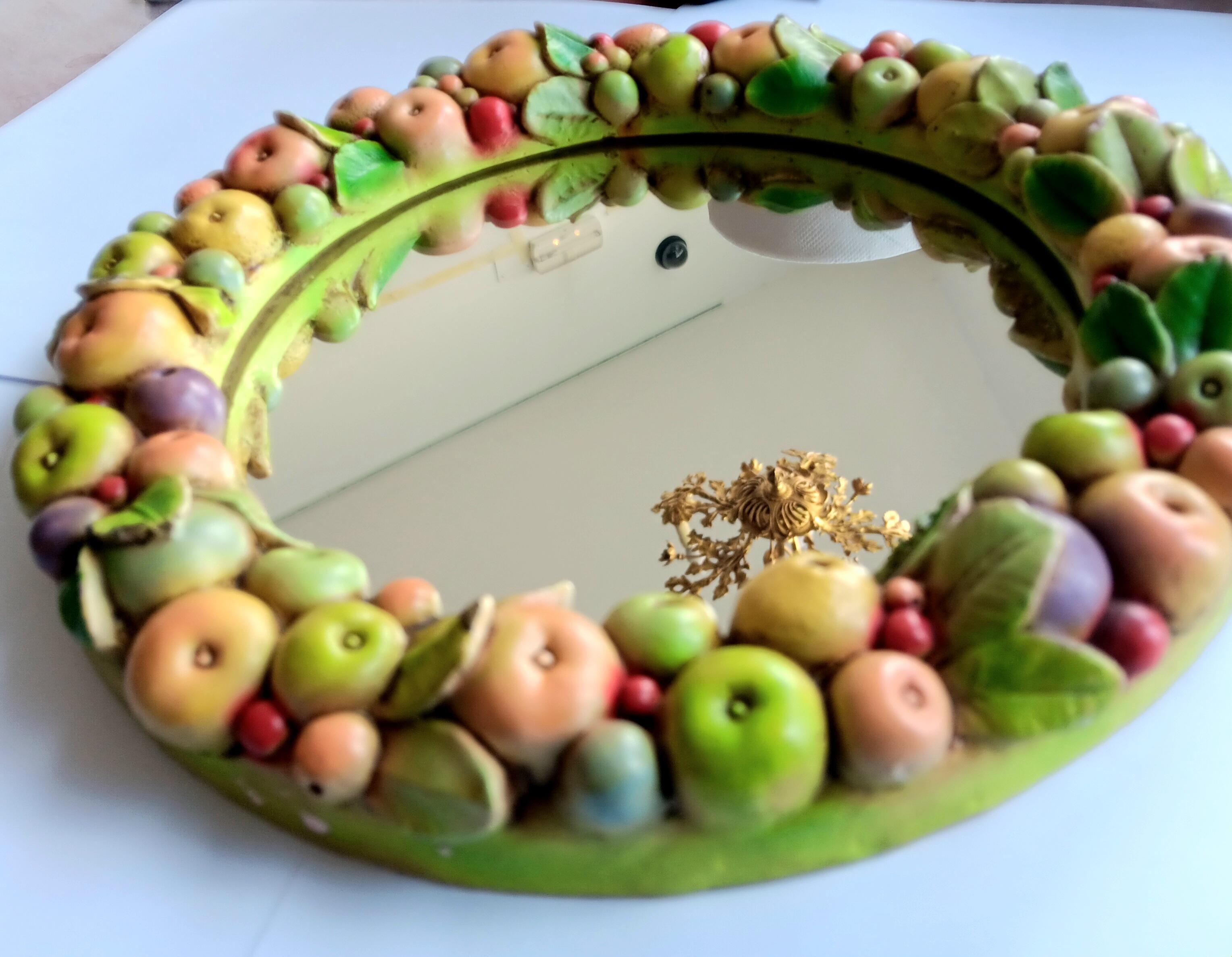 Ceramic Mirror Fruit Wreath with Beautiful Colors, Italy For Sale 3