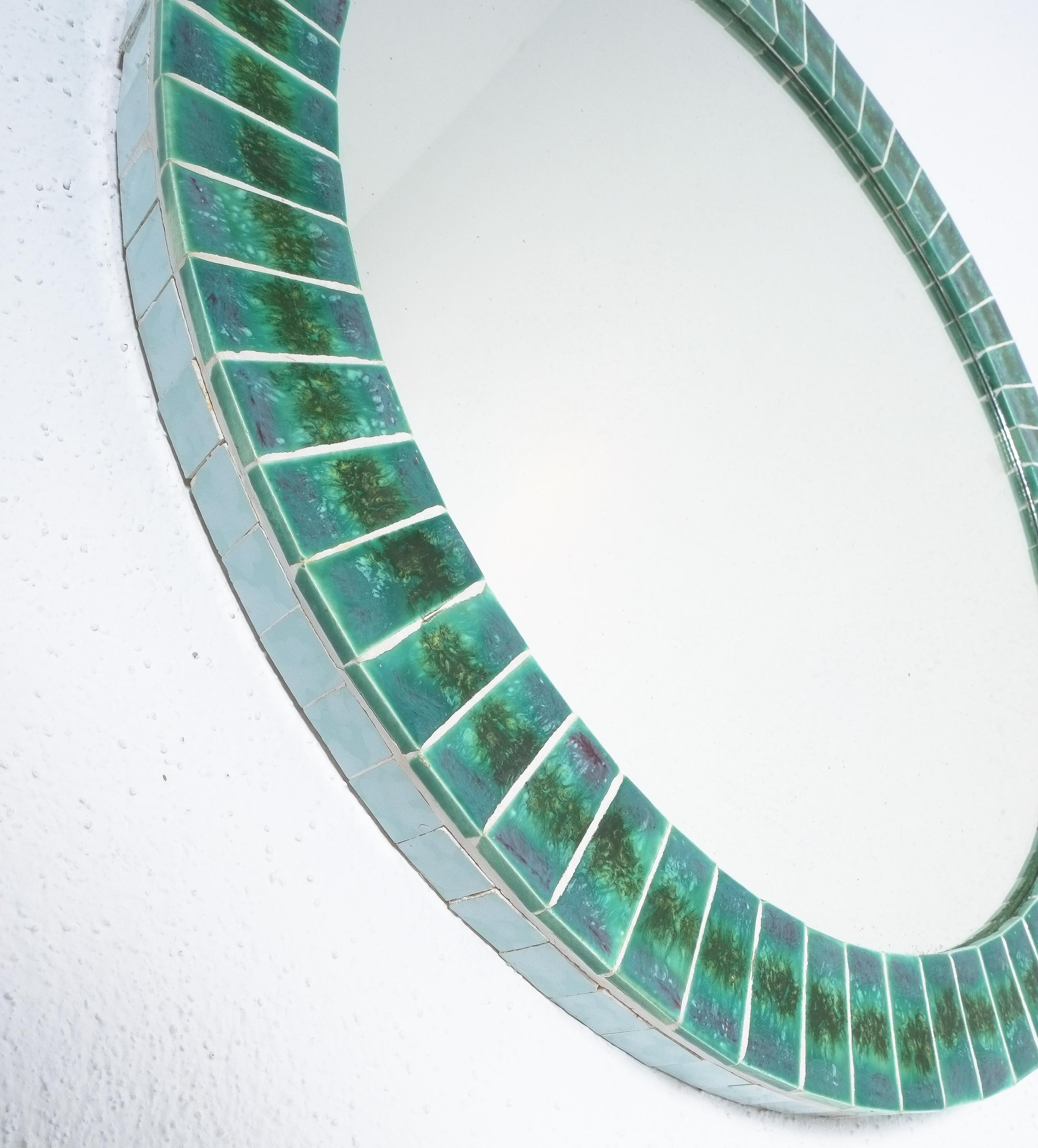 Italian Ceramic Mirror Mosaic Round Shape, Midcentury, France