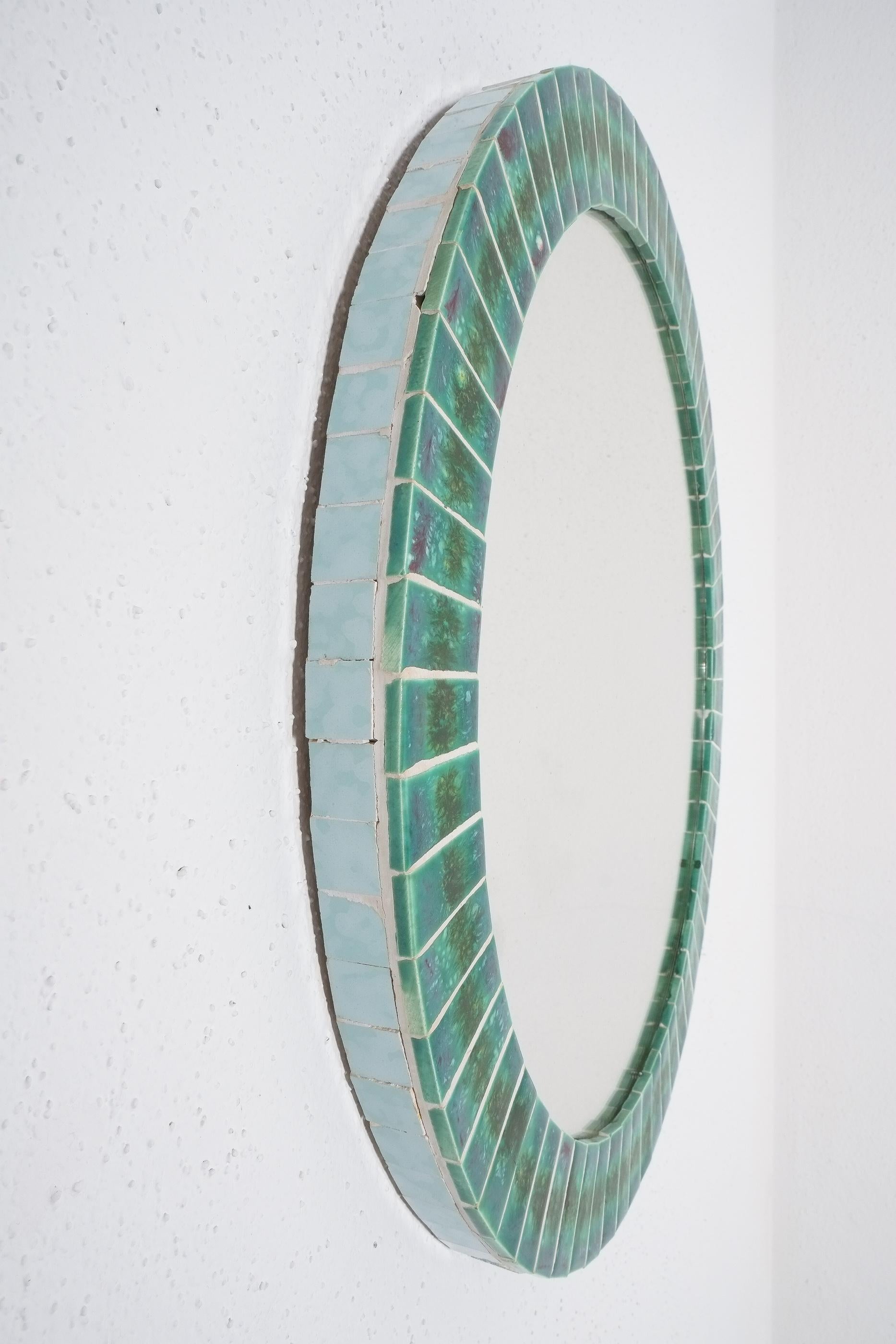 Glazed Ceramic Mirror Mosaic Round Shape, Midcentury, France