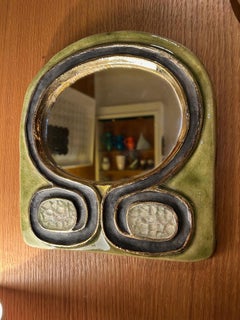 Ceramic mirror "Omega" by Mithé Espelt, France, 1960's