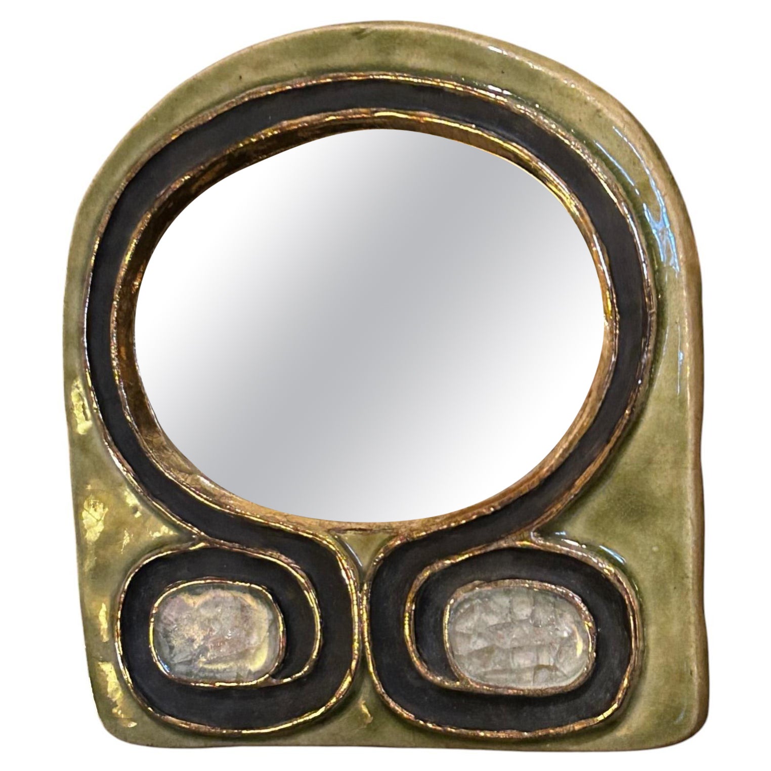 Ceramic mirror "Omega" by Mithé Espelt, France, 1960's