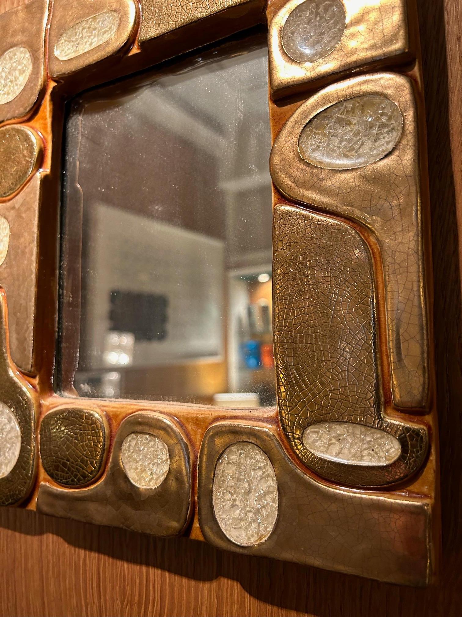 Ceramic mirror by Mithé Espelt, Ouvea decor, France, 1970's