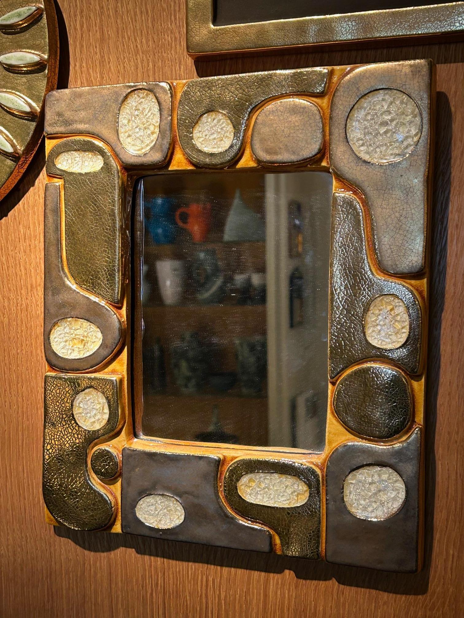 Keramikspiegel von Mithé Espelt, Ouvea Dekor, Frankreich, 1970er Jahre