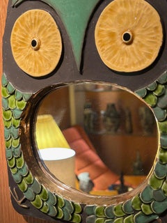 Ceramic mirror "Owl" by Mithé Espelt, France, 1960's