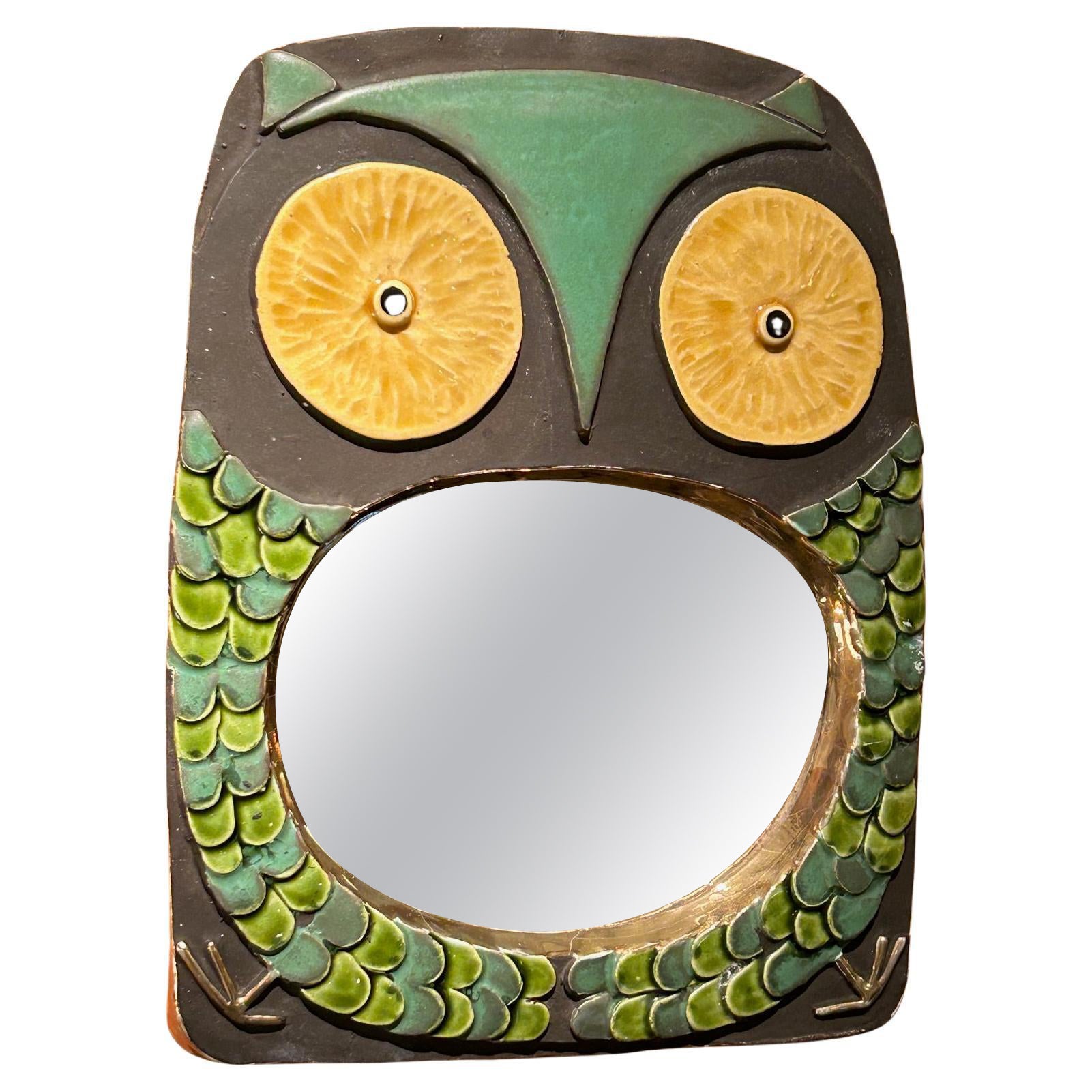 Specchio in ceramica "Gufo" di Mithé Espelt, Francia, anni 
60 in vendita