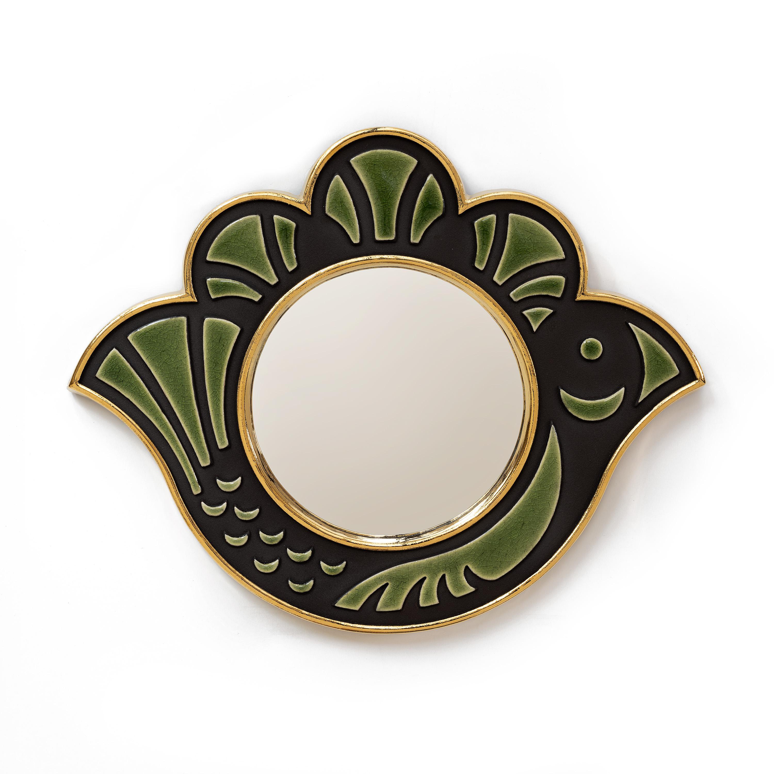 Doré Miroir en céramique - Poulette  Mousse en vente
