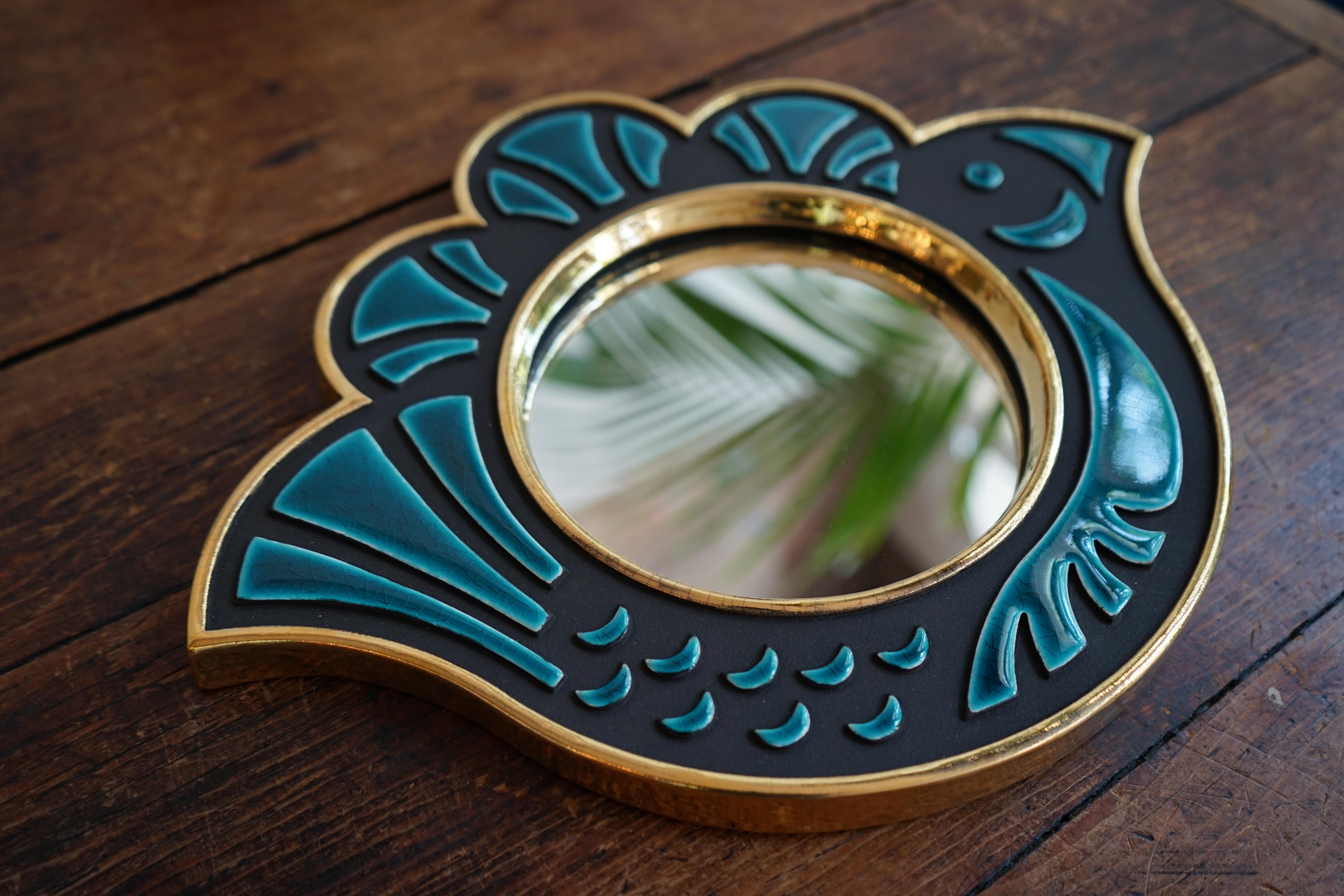 Fatto a mano Specchio in ceramica - Poulette  Oceano in vendita