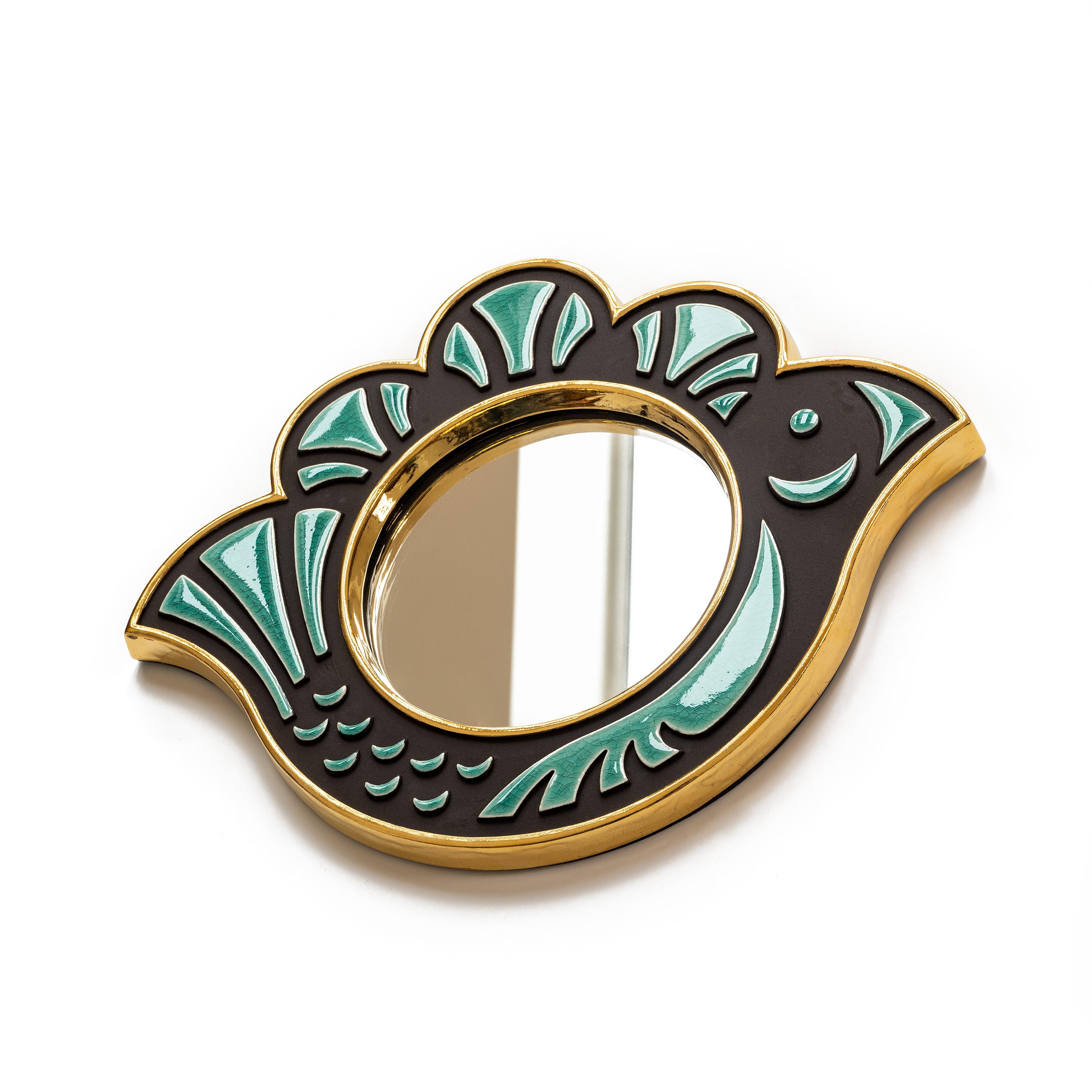 Mid-Century Modern Miroir en céramique - Poulette  Turquoise en vente