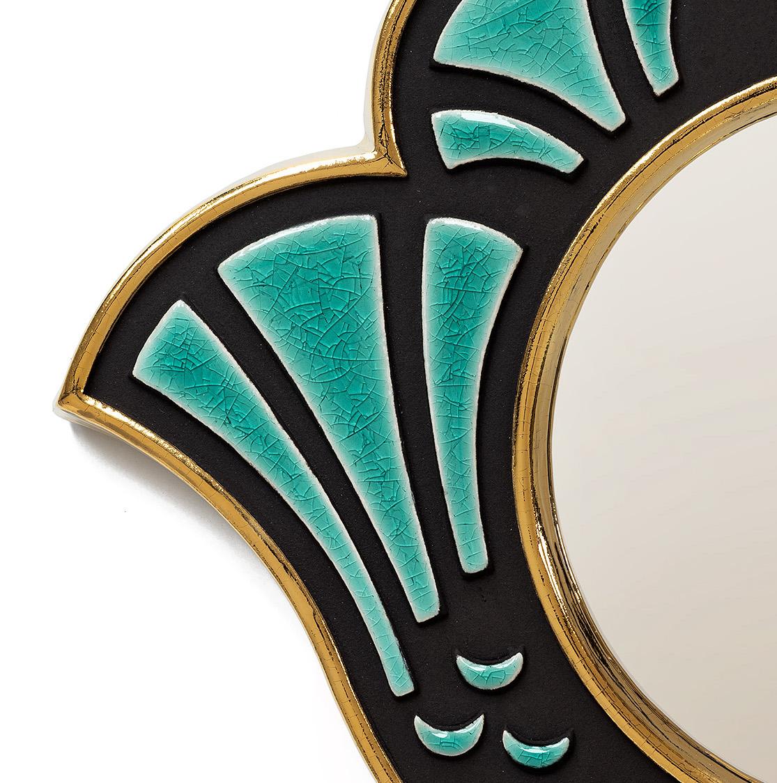 Américain Miroir en céramique - Poulette  Turquoise en vente