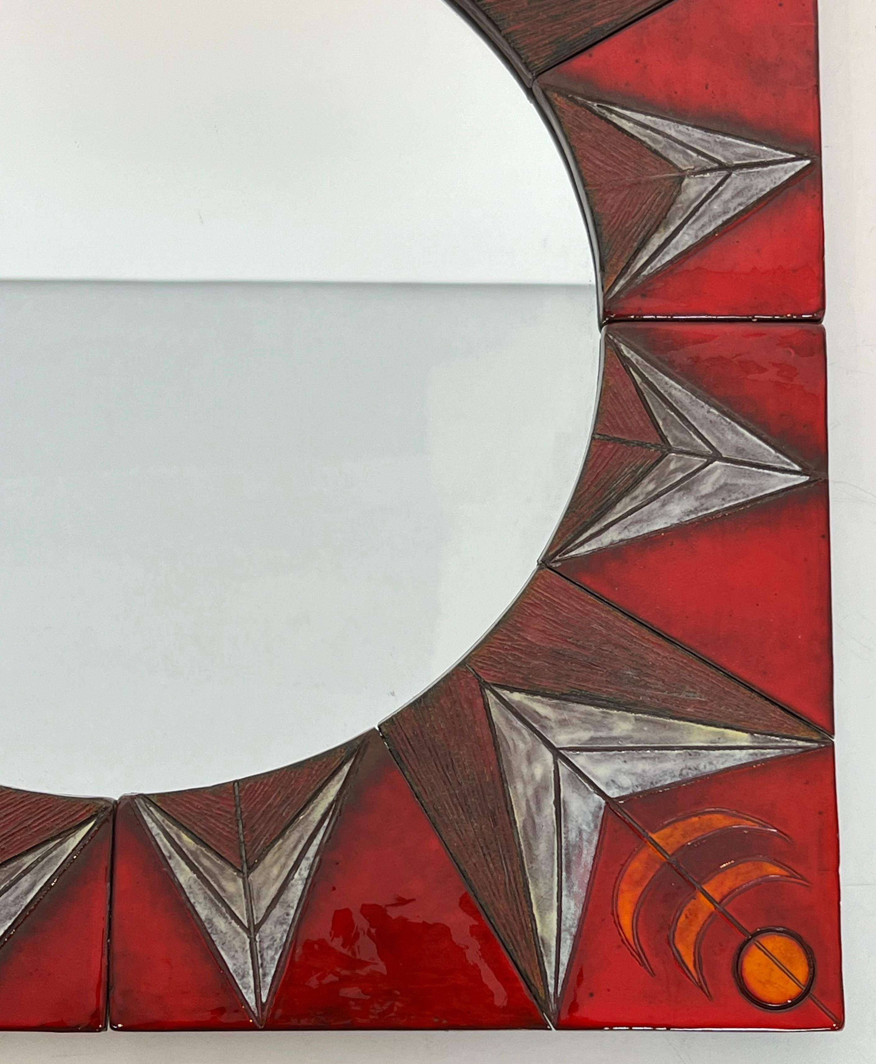 Ceramic Mirror Representing a Stylized Sun Attributed to Oswald Tiberghien For Sale 4