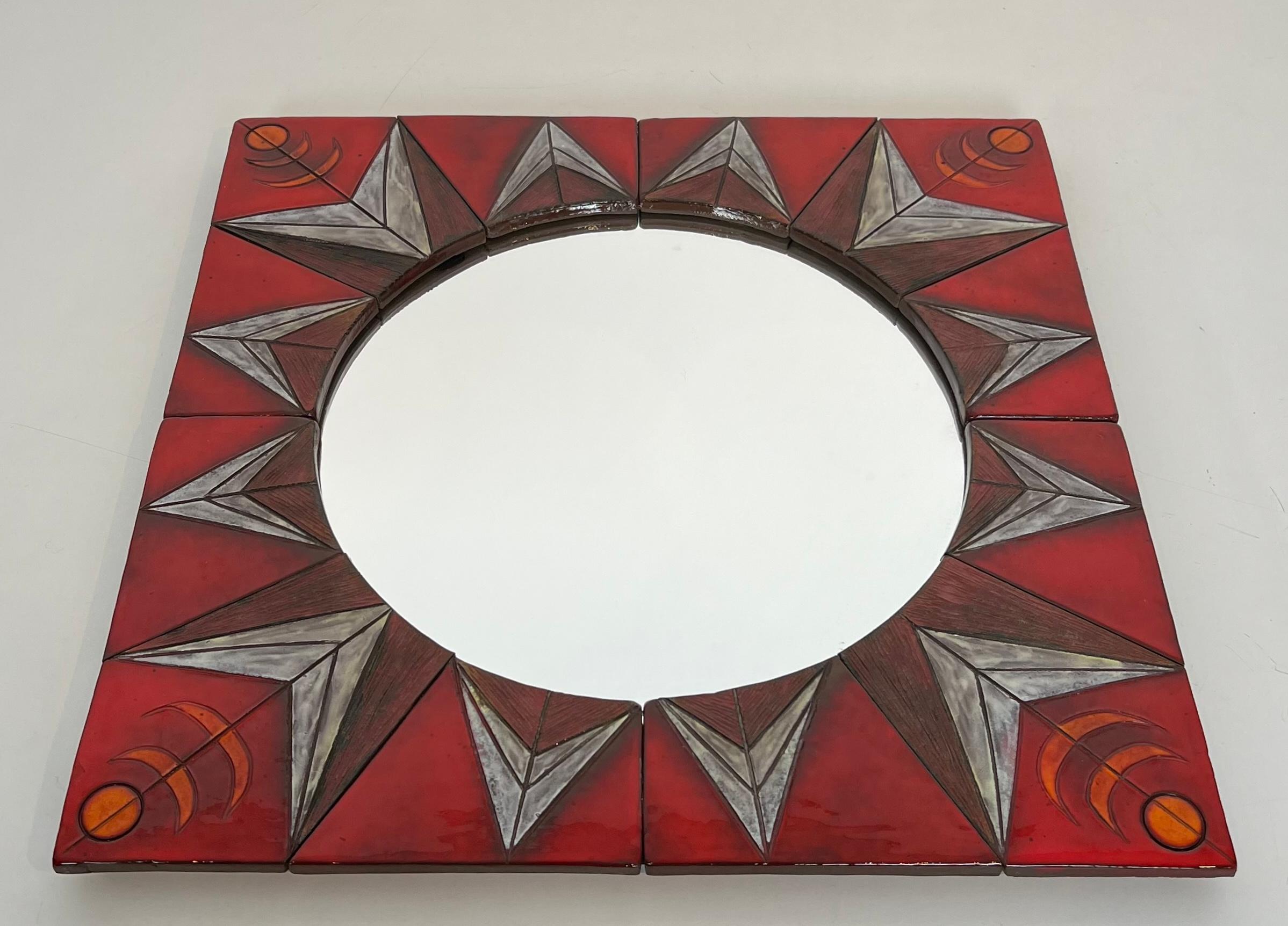 Ceramic Mirror Representing a Stylized Sun Attributed to Oswald Tiberghien For Sale 6
