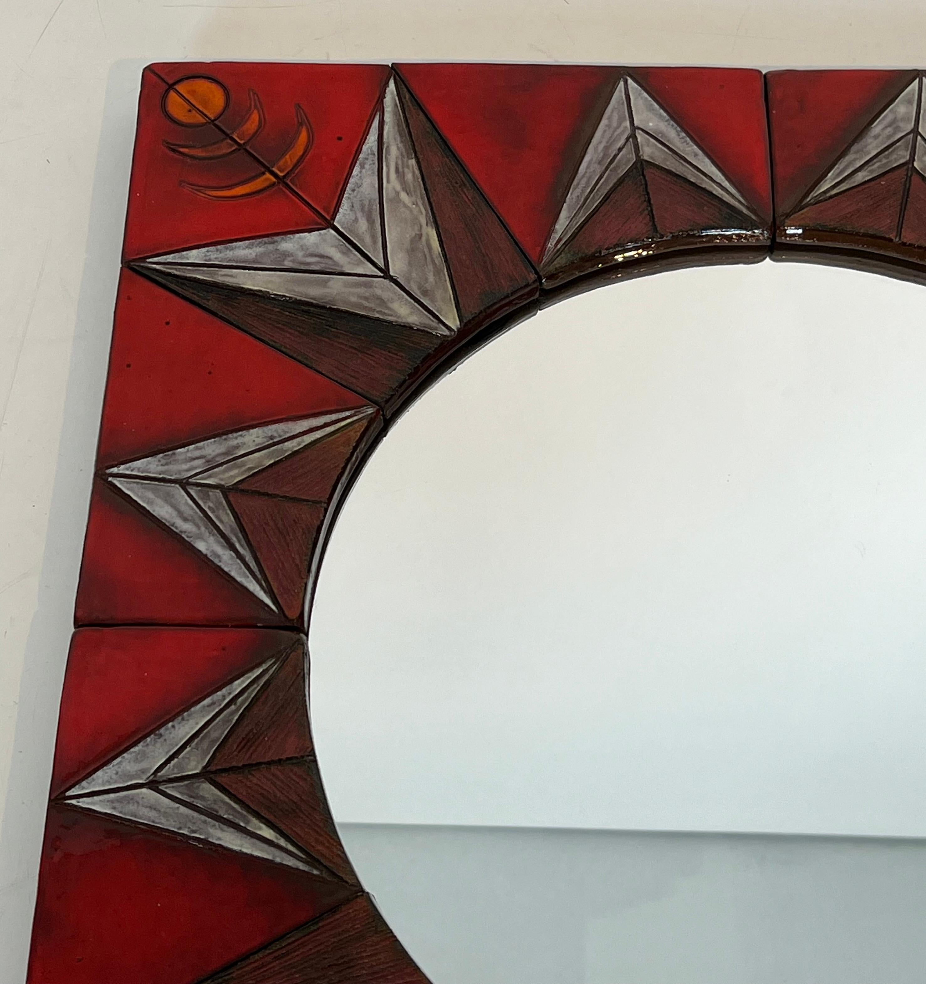 Ceramic Mirror Representing a Stylized Sun Attributed to Oswald Tiberghien For Sale 7