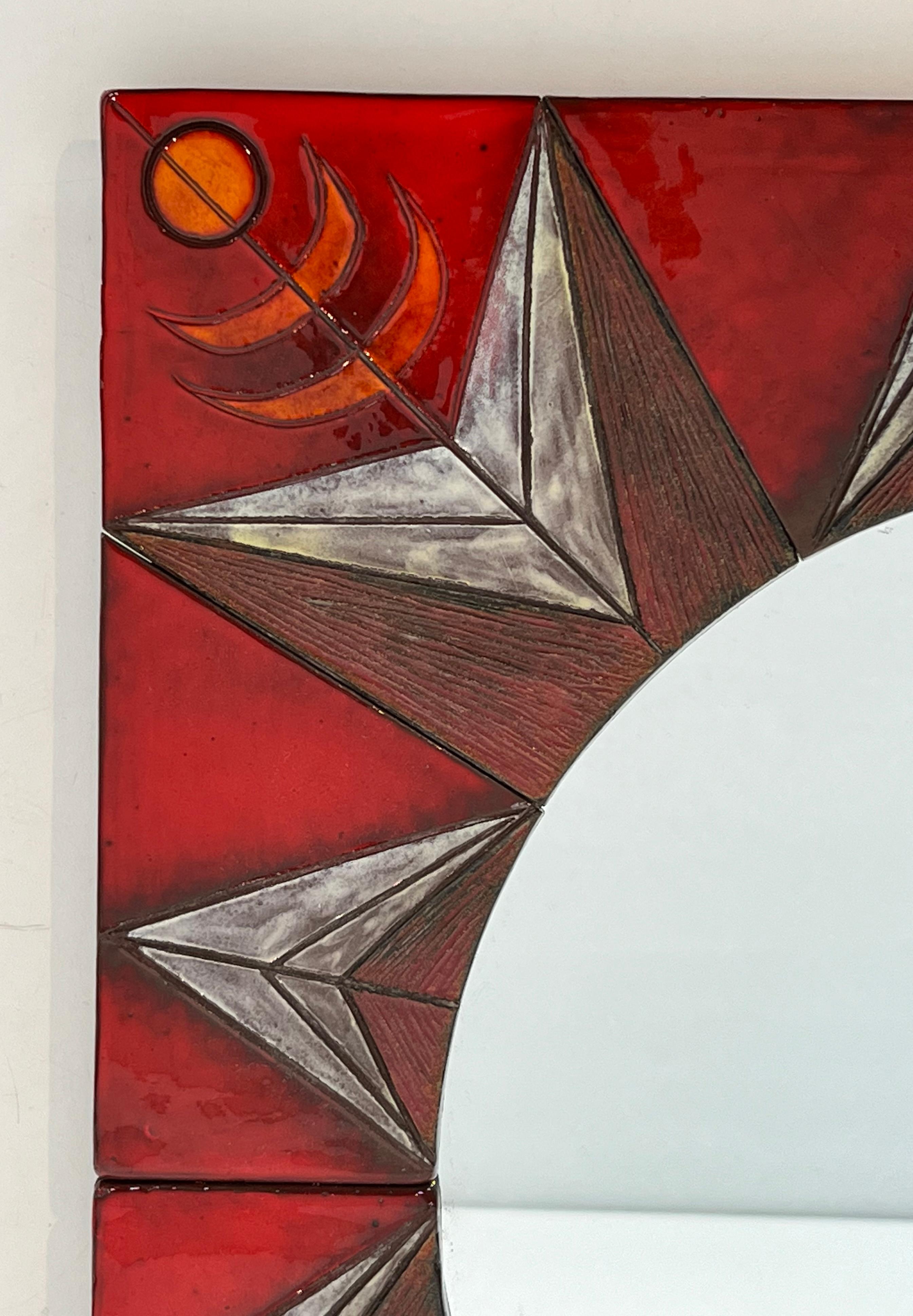 Ceramic Mirror Representing a Stylized Sun Attributed to Oswald Tiberghien For Sale 8