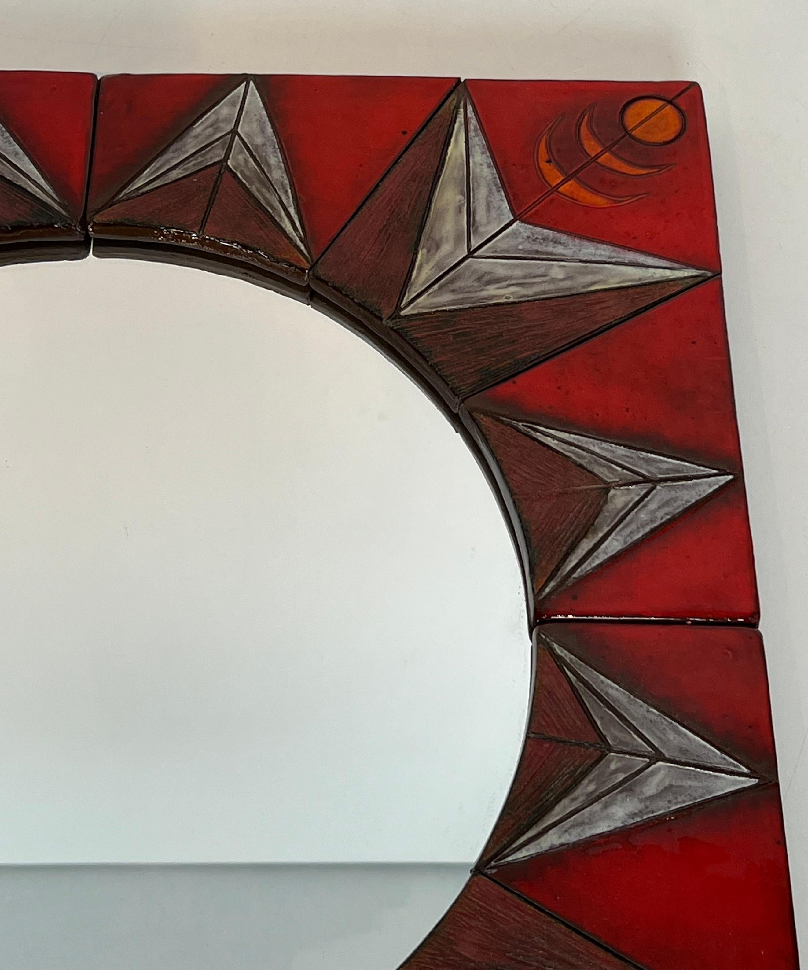 Ceramic Mirror Representing a Stylized Sun Attributed to Oswald Tiberghien For Sale 9