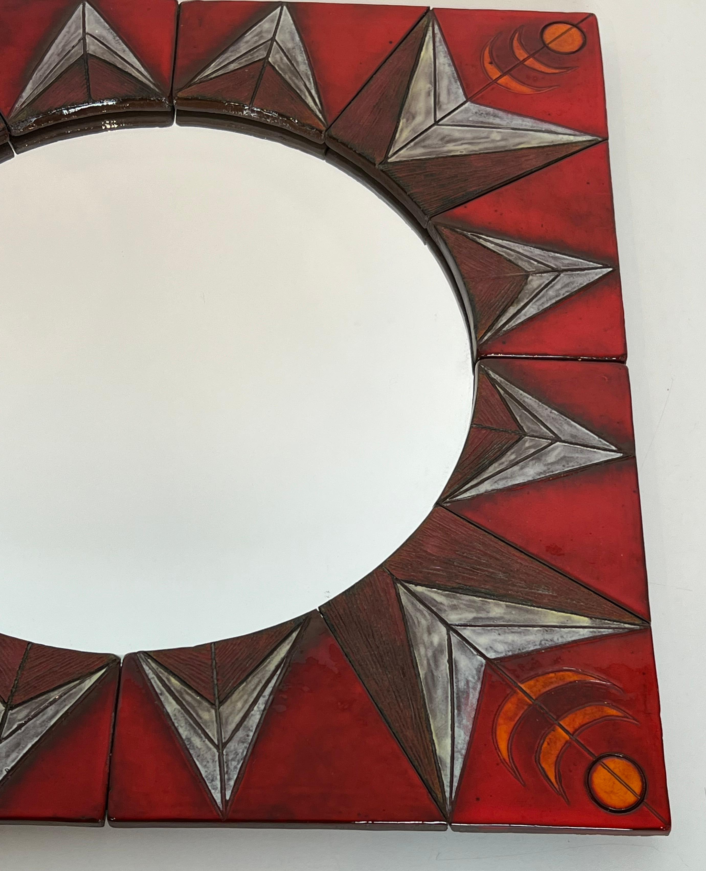 Ceramic Mirror Representing a Stylized Sun Attributed to Oswald Tiberghien For Sale 11