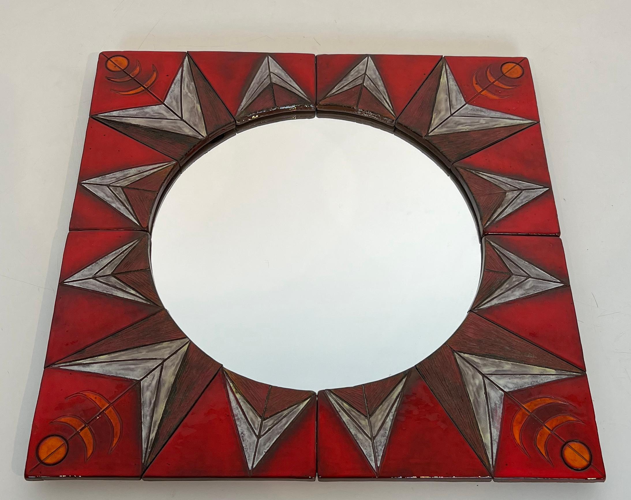 Ceramic Mirror Representing a Stylized Sun Attributed to Oswald Tiberghien For Sale 14