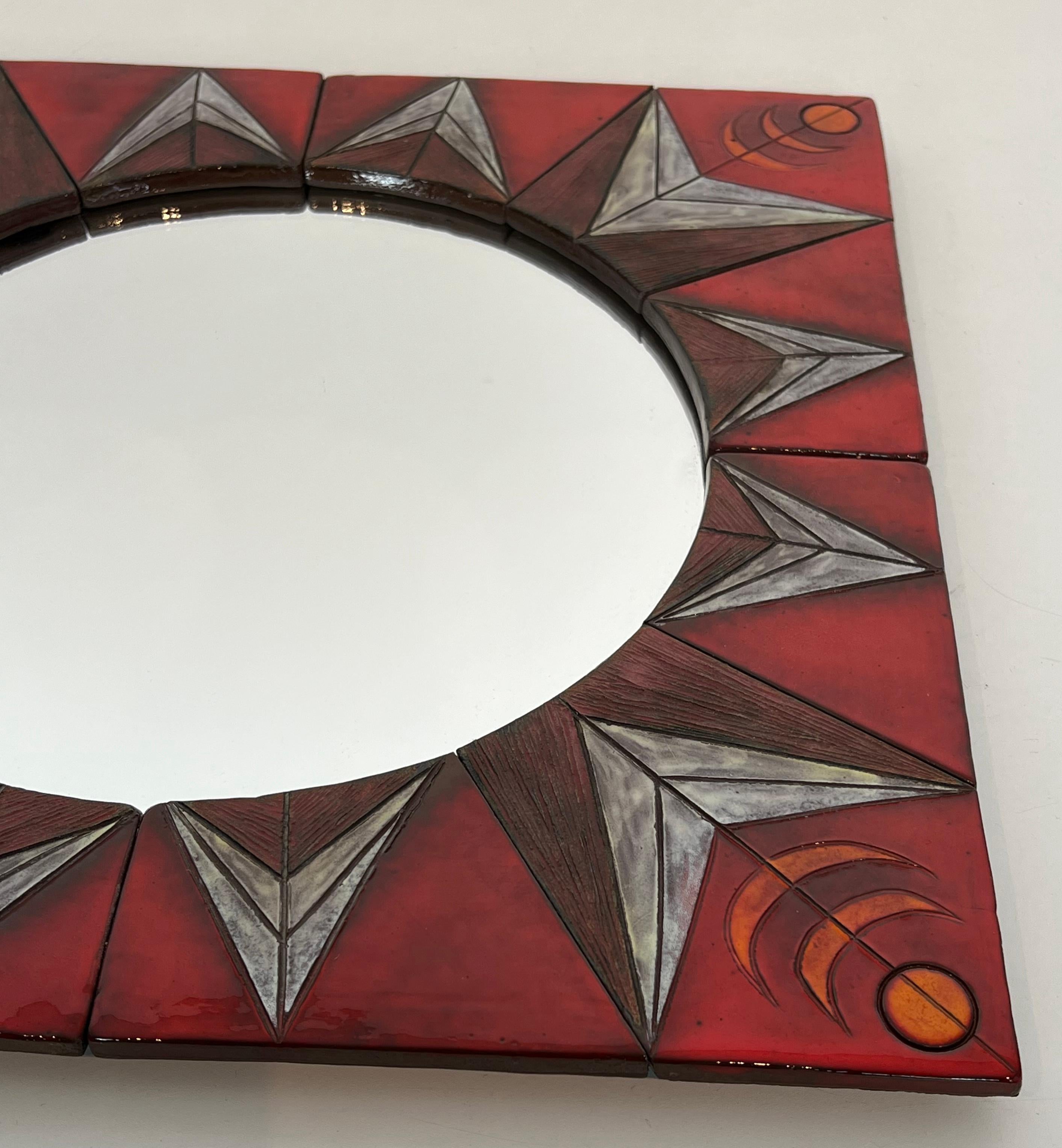 Ceramic Mirror Representing a Stylized Sun Attributed to Oswald Tiberghien For Sale 1