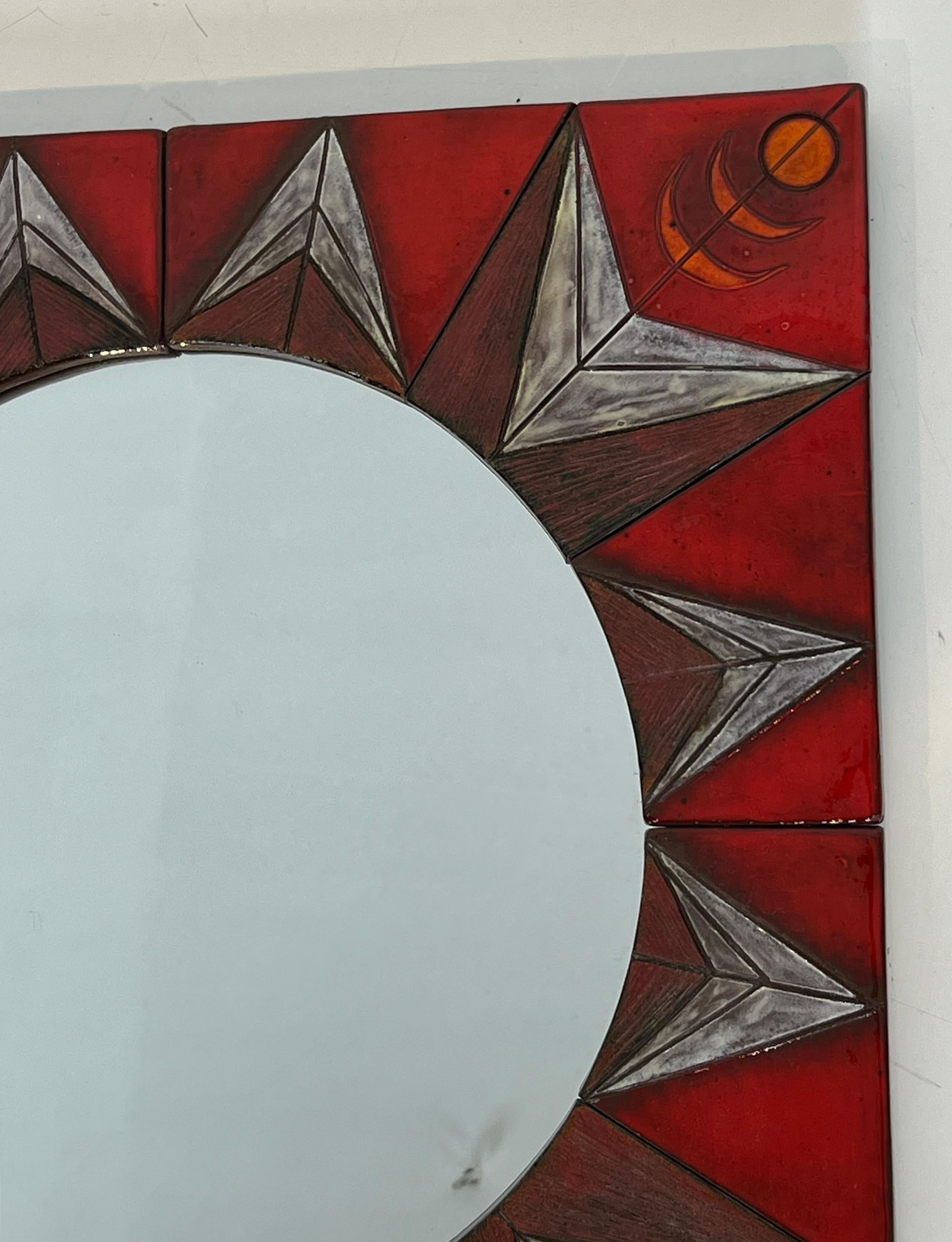 Ceramic Mirror Representing a Stylized Sun Attributed to Oswald Tiberghien For Sale 2