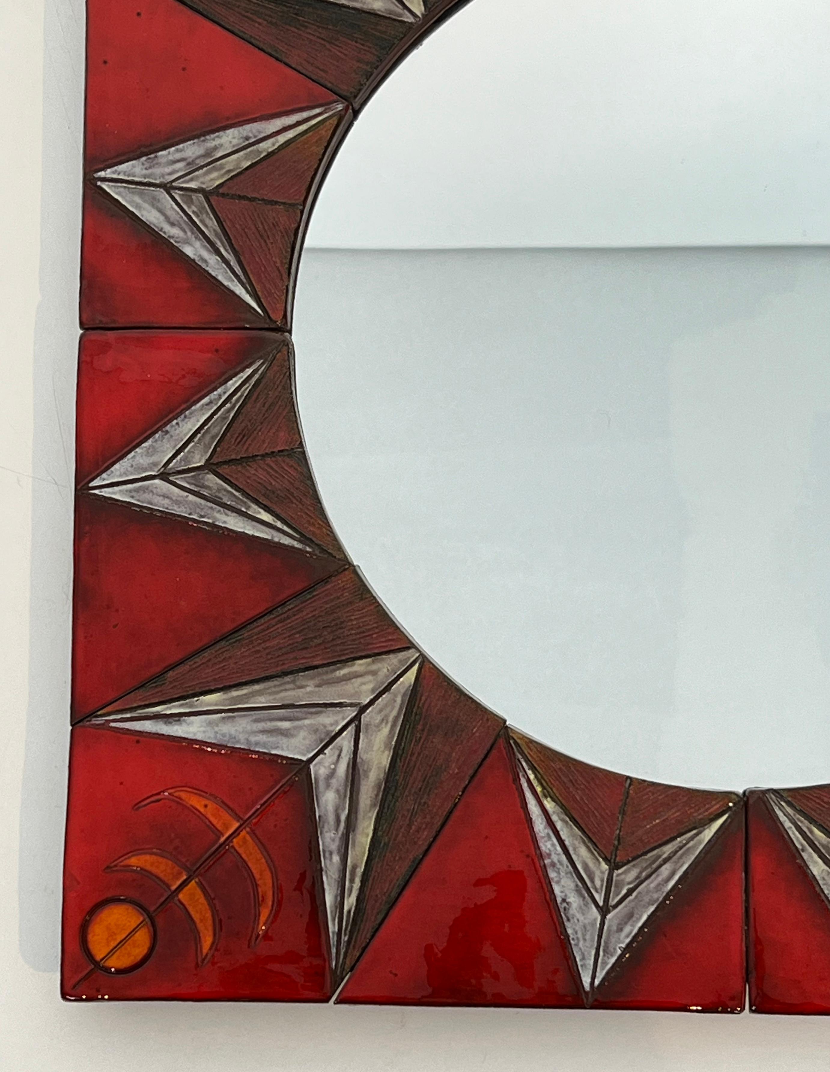 Ceramic Mirror Representing a Stylized Sun Attributed to Oswald Tiberghien For Sale 3