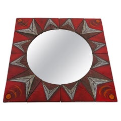 Ceramic Mirror Representing a Stylized Sun Attributed to Oswald Tiberghien