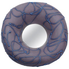 Ceramic Mirror with blue glaze decoration by Mia Jensen.
