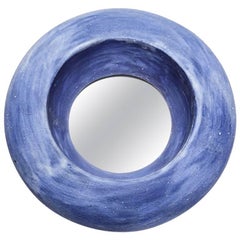 Ceramic Mirror with blue glaze decoration by Mia Jensen.