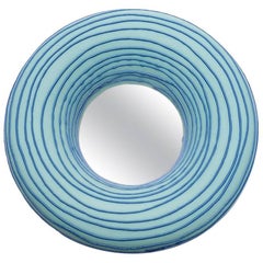 Ceramic Mirror with blue glaze decoration by Mia Jensen.