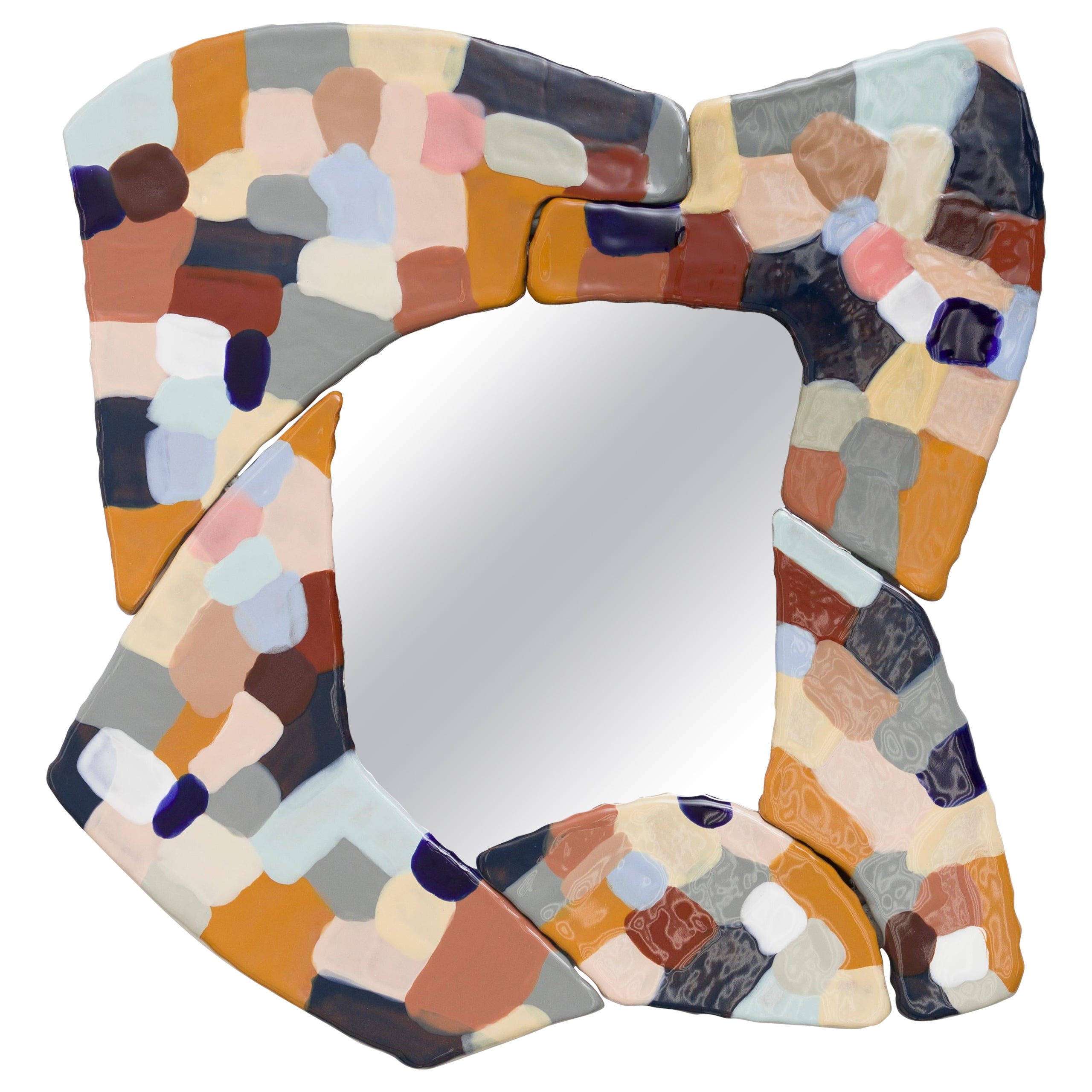 Ceramic Mirror with Patchwork Glaze by Sean Gerstley