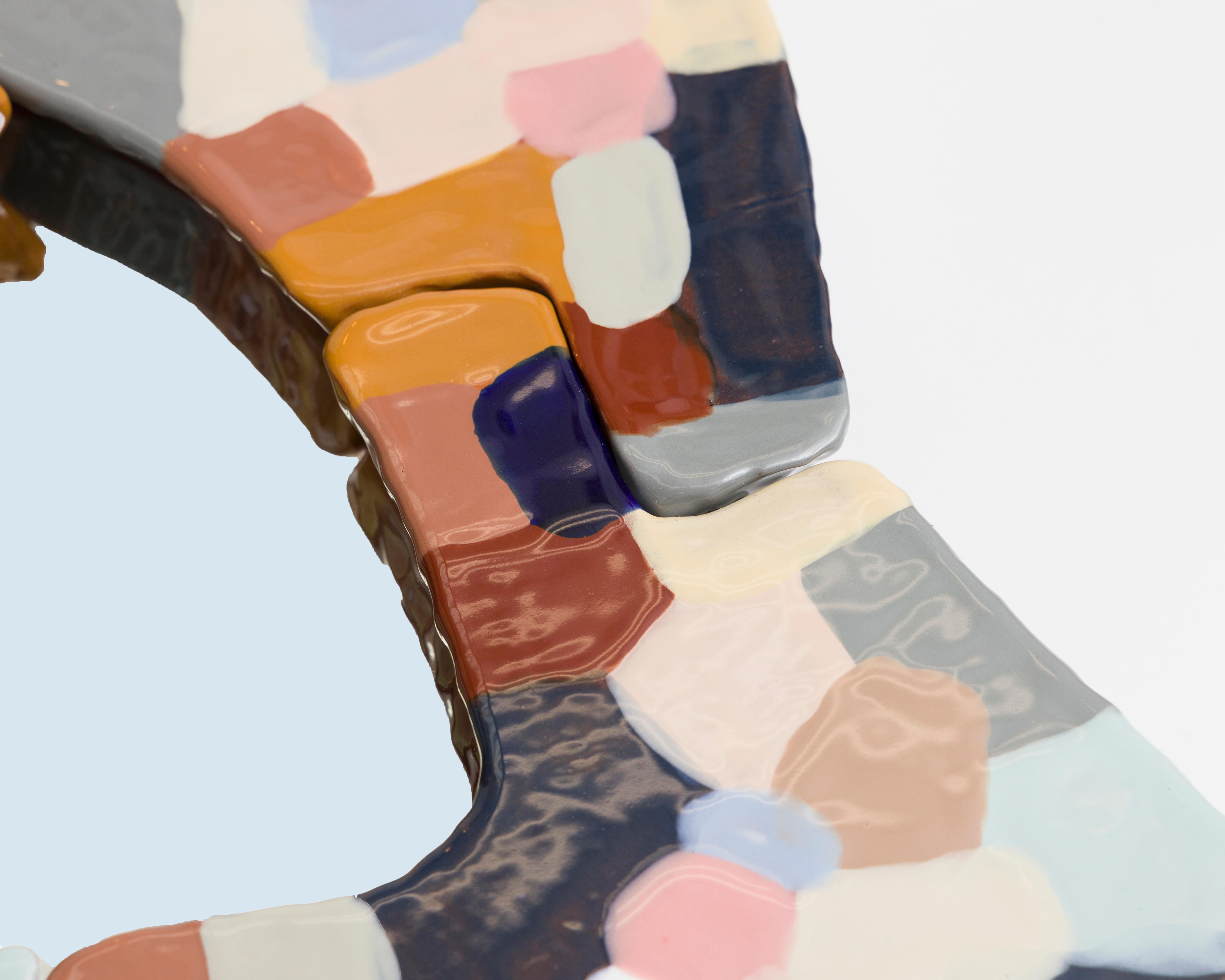 Glazed Ceramic Mirror with Patchwork Glaze by Sean Gerstley