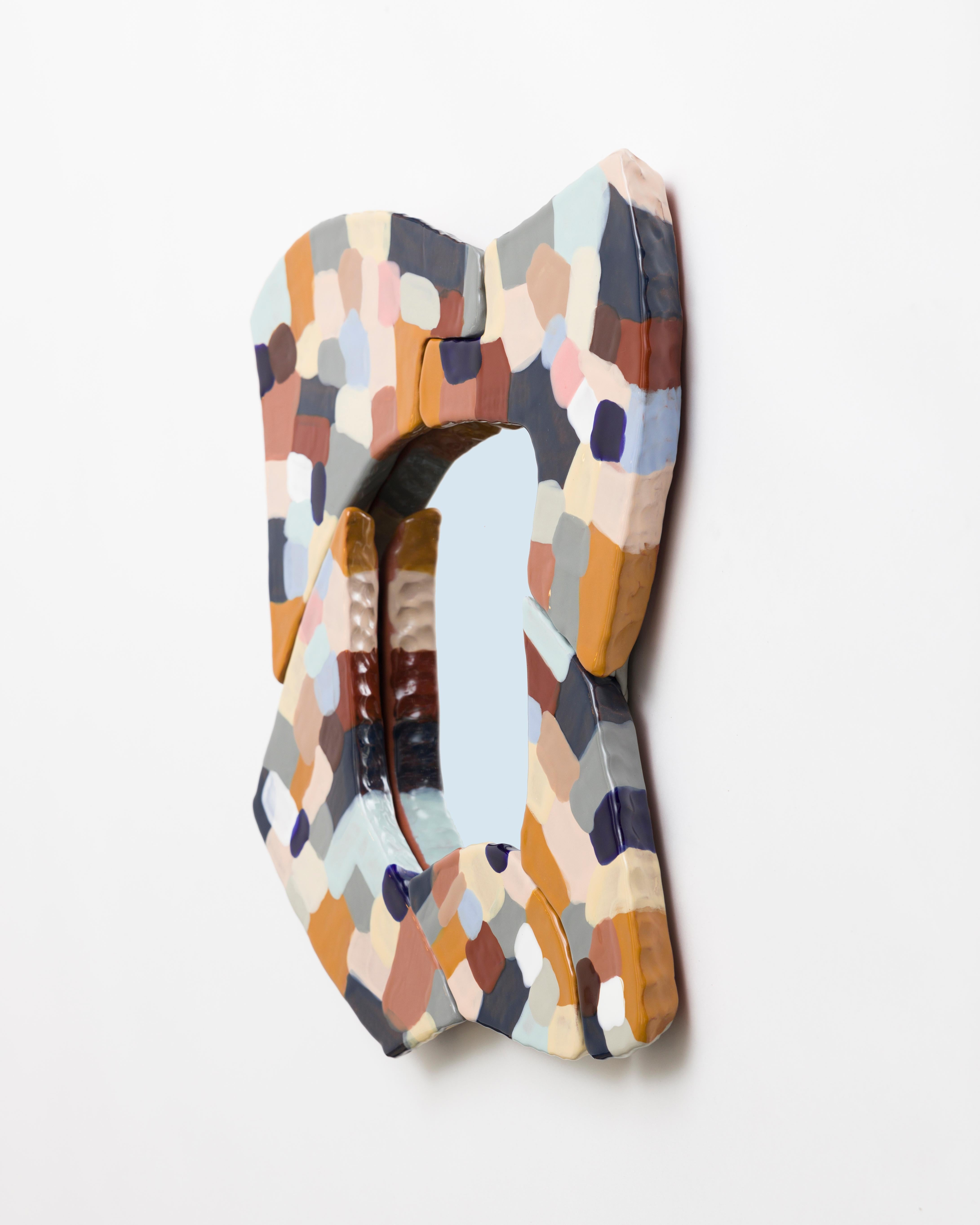 Ceramic Mirror with Patchwork Glaze by Sean Gerstley In New Condition In New York, NY