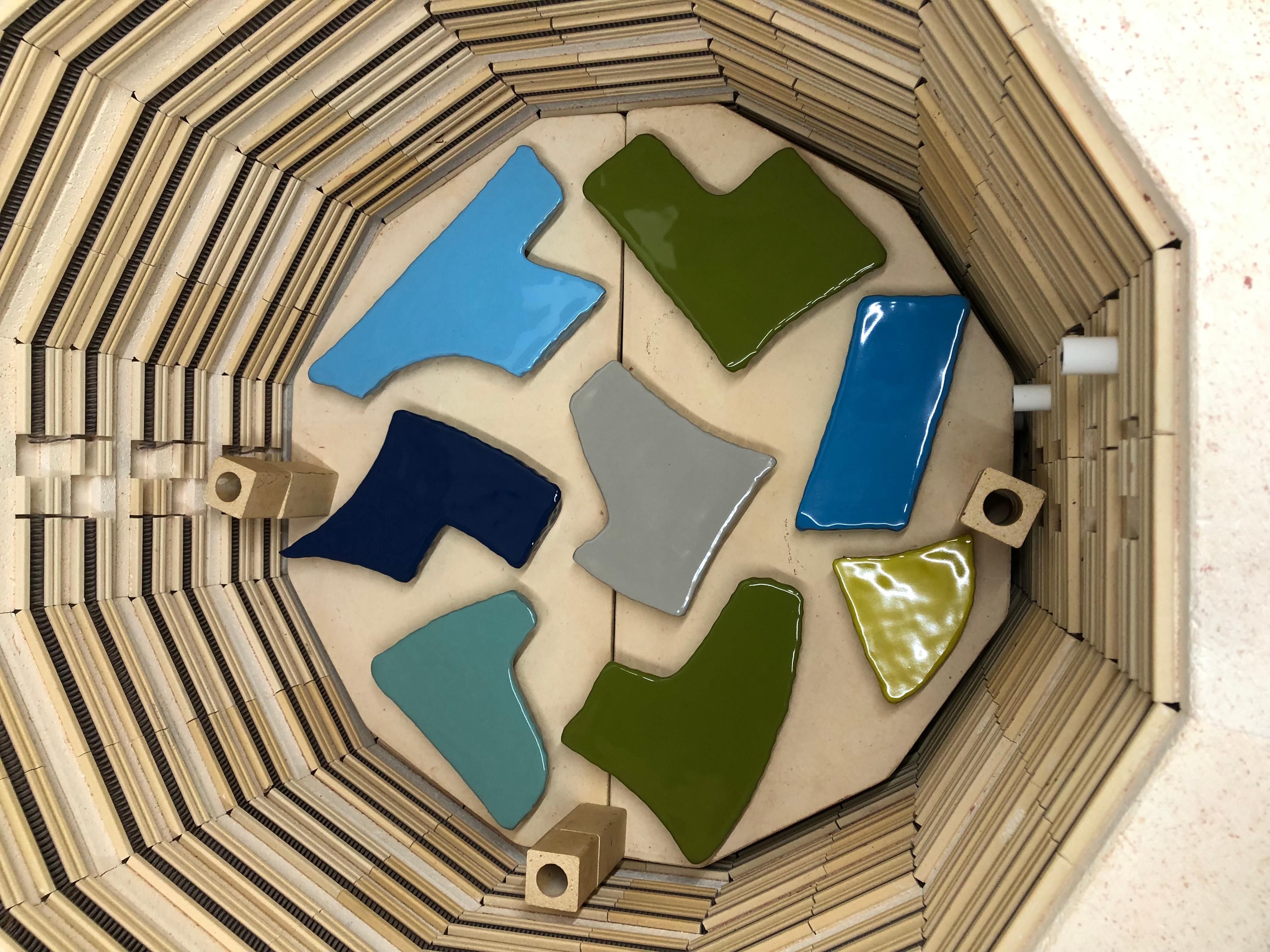 Contemporary Ceramic Mirror with Patchwork Glaze by Sean Gerstley