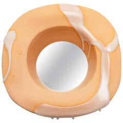 Ceramic Mirror with pink glaze decoration by Mia Jensen.