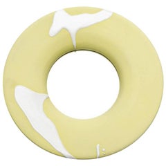 Ceramic Mirror with yellow and white glaze decoration by Mia Jensen.